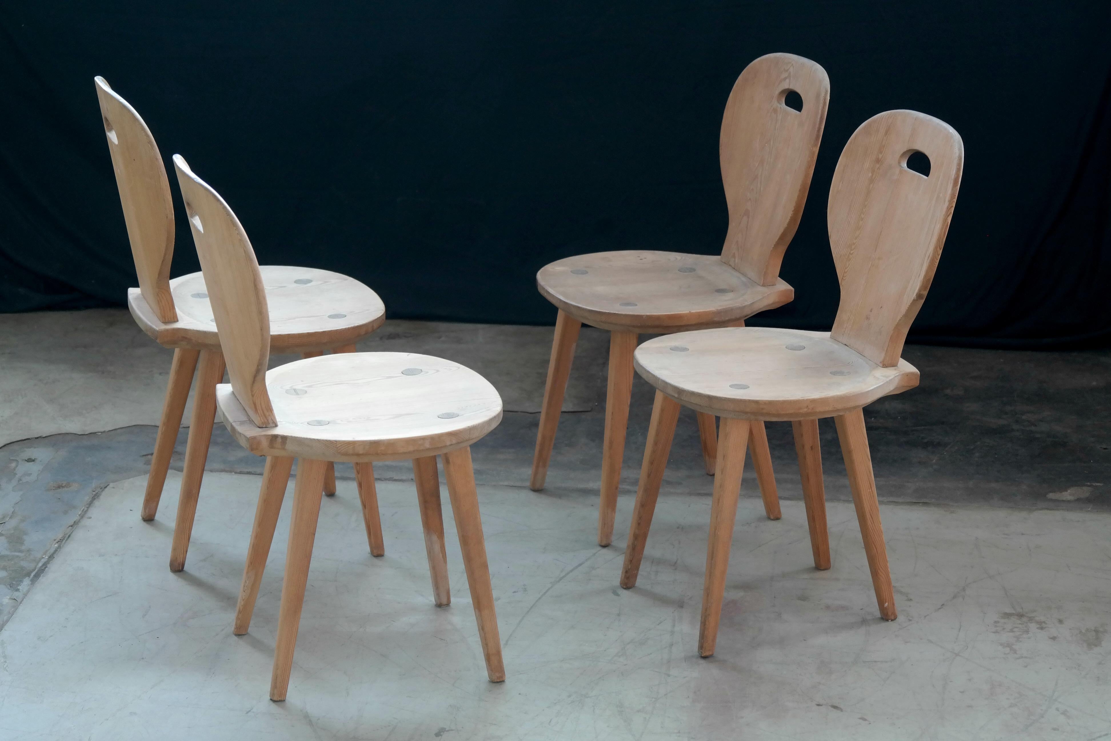 Mid-20th Century Set of Four Carl Malmsten Dining Chairs in Natural Pine Scandinavian Midcentury