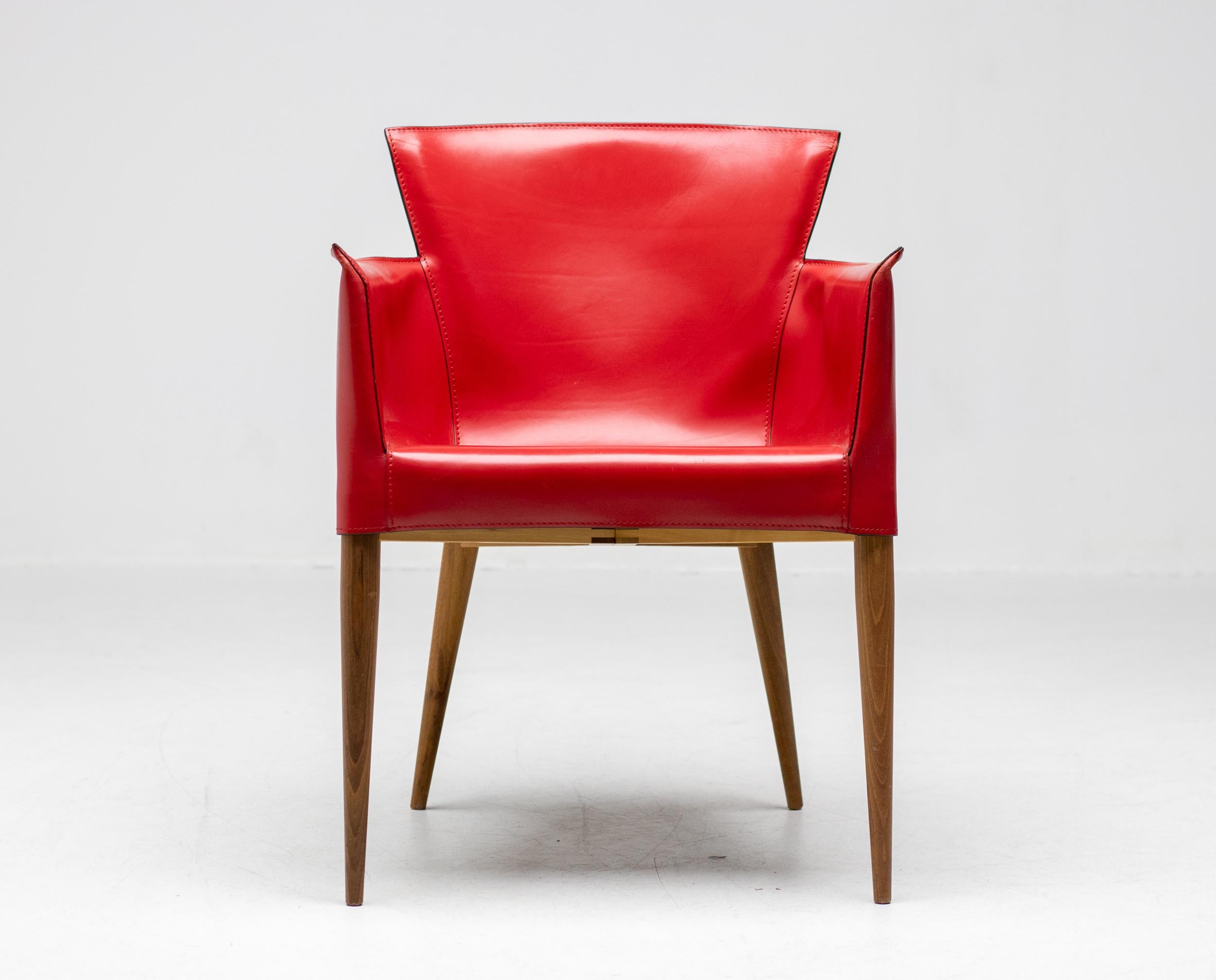 Mid-Century Modern Set of Four Carlo Bartoli Red Leather Armchairs