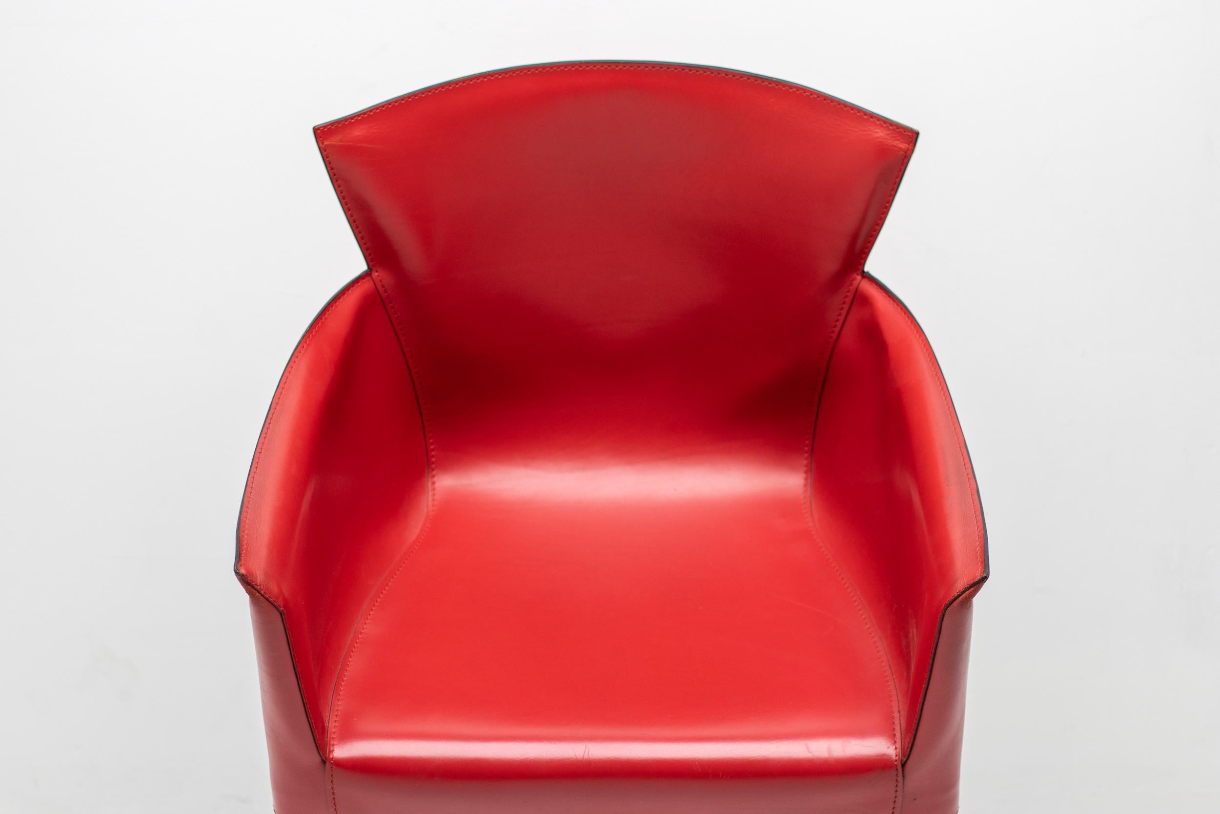 Italian Set of Four Carlo Bartoli Red Leather Armchairs