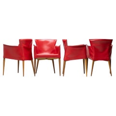 Set of Four Carlo Bartoli Red Leather Armchairs