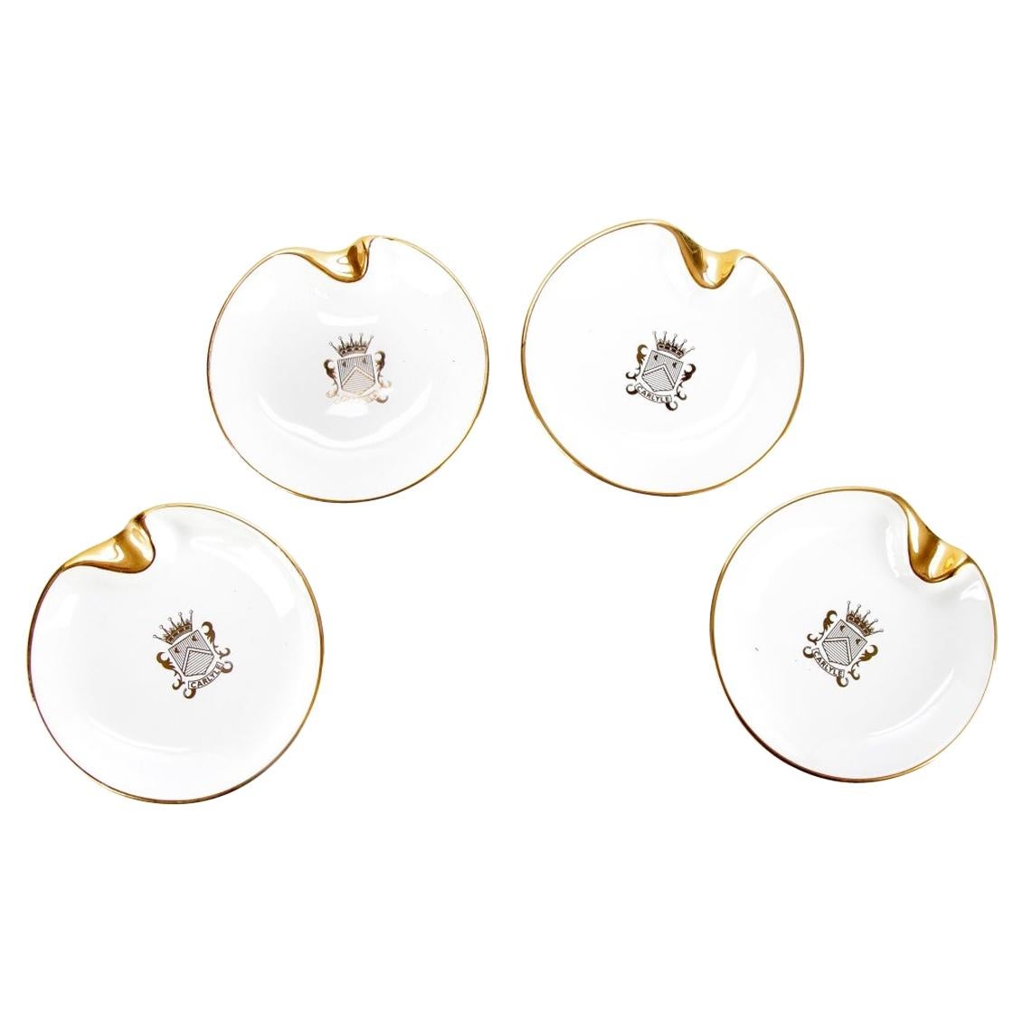 Set of Four Carlyle Hotel Ashtrays with 18K Gold Embossing  For Sale