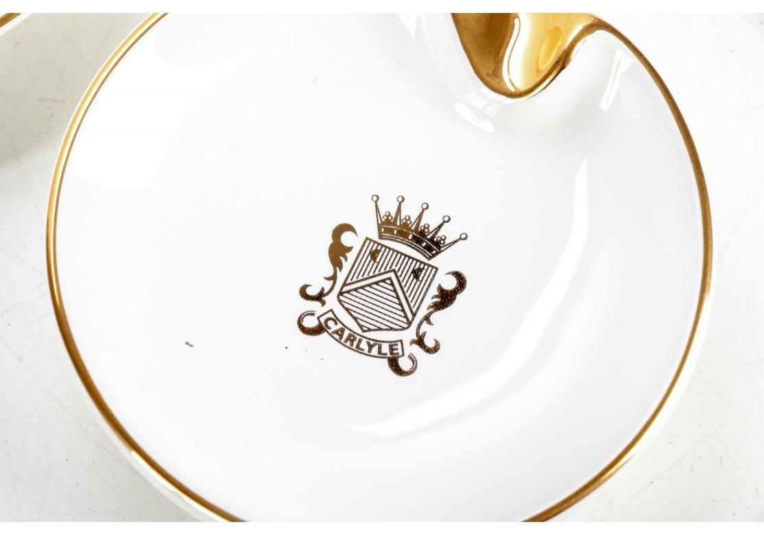 Glazed Set of Four Carlyle Hotel Ashtrays with 18K Gold Embossing  For Sale