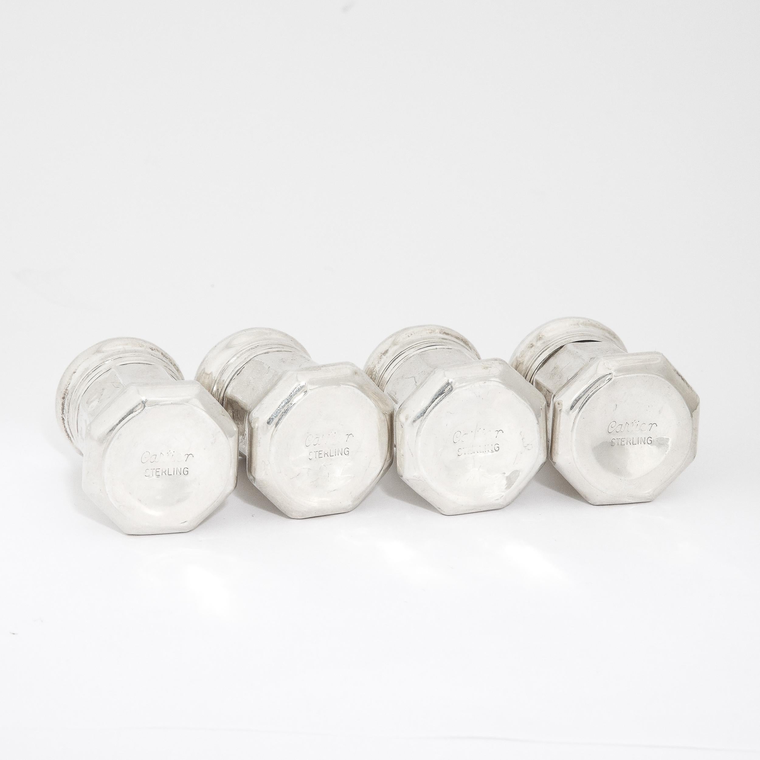 Set of Four Cartier Art Deco Sterling Silver Salt Shakers France, 20th Century  For Sale 3