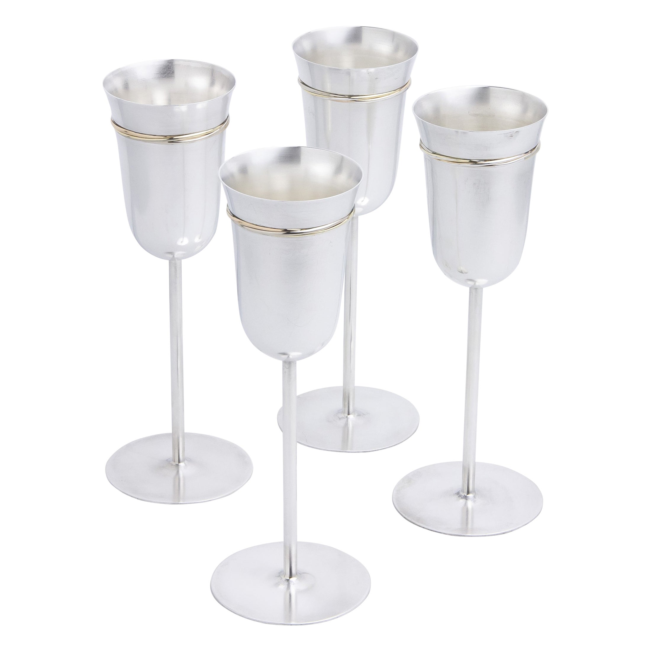 Set di quattro flûte da champagne in argento Sterling Cartier "Trinity in vendita