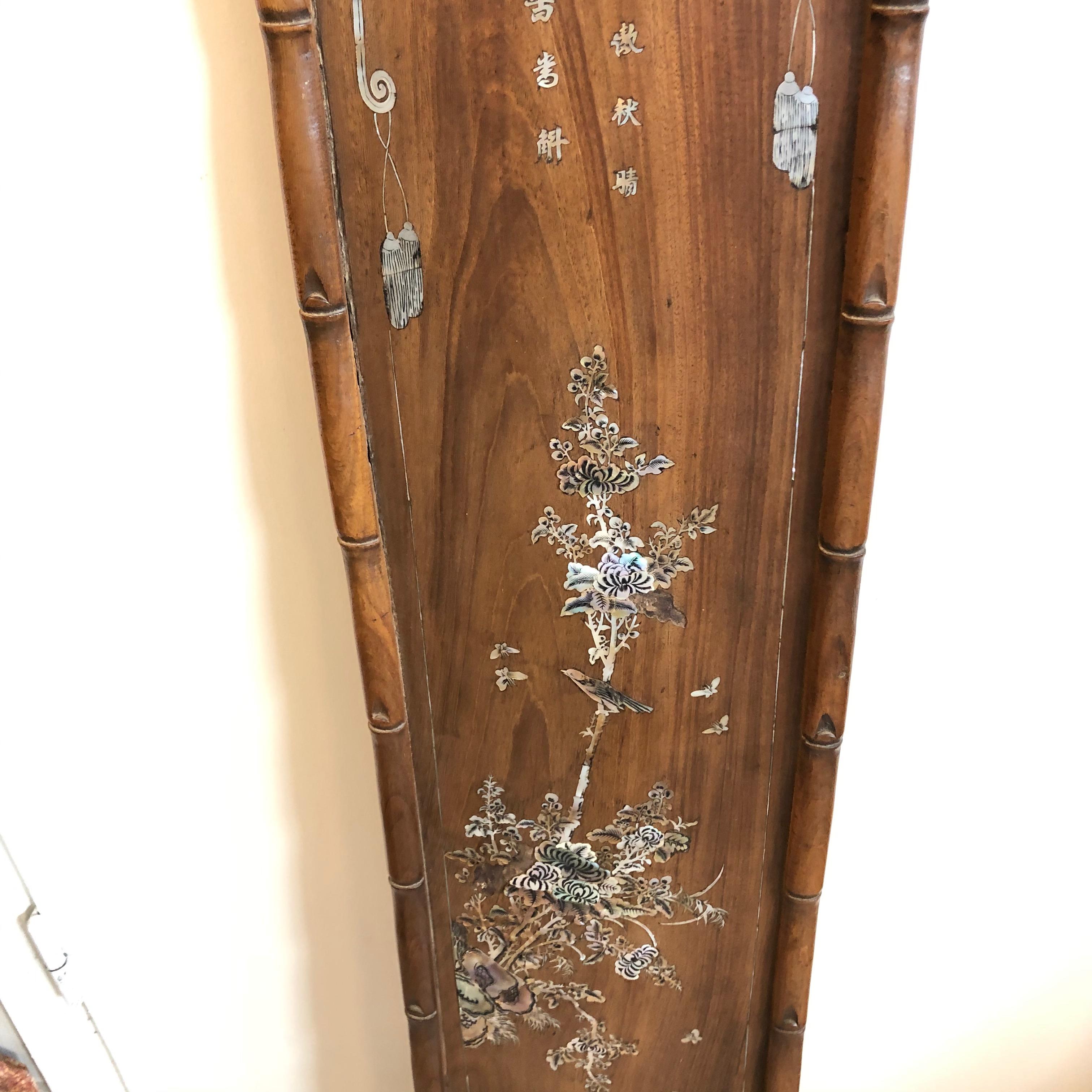 Set of Four Carved Asian Wood Panels with Mother of Pearl Inlays In Good Condition In Stockholm, SE