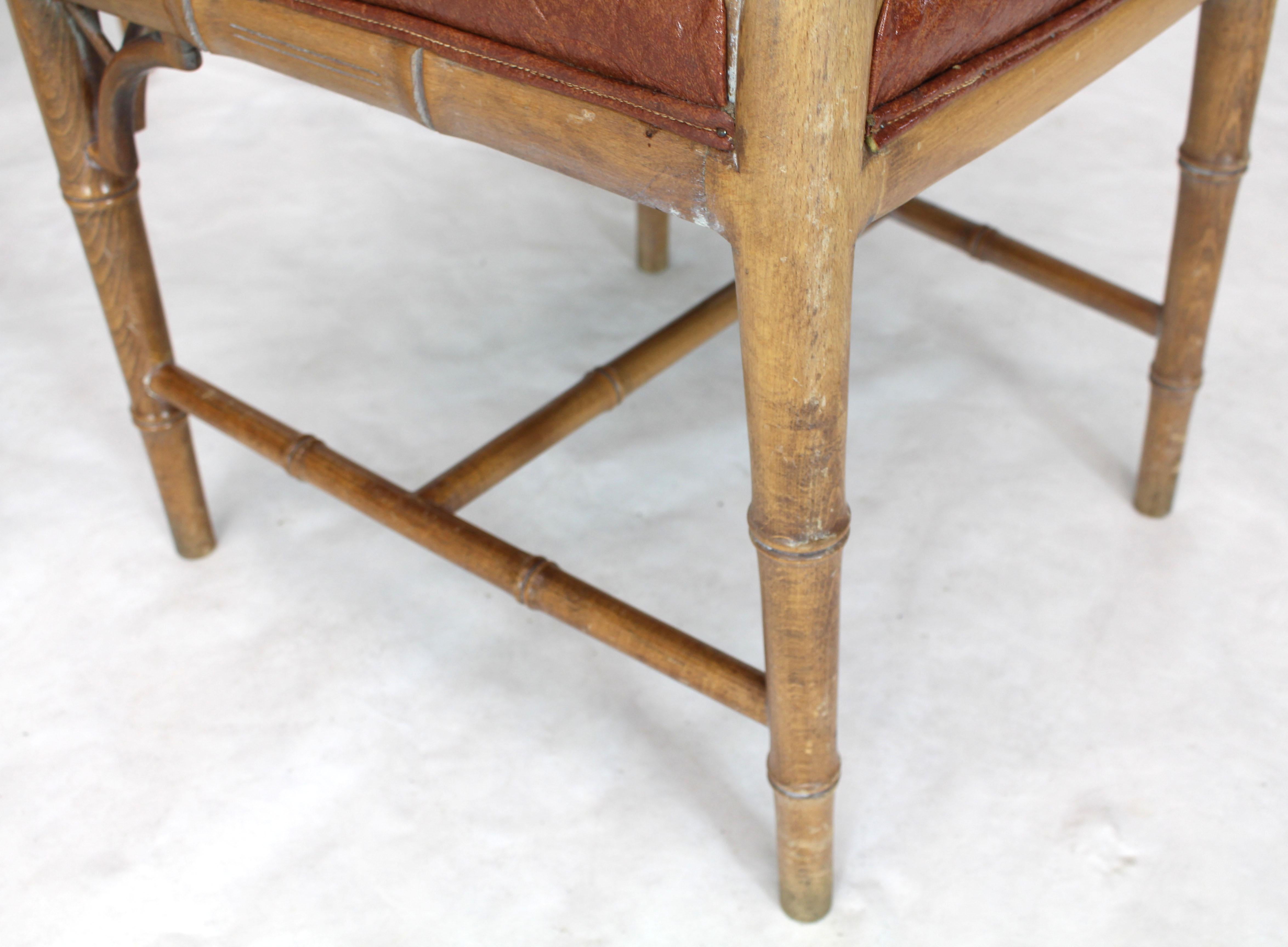 Mid-Century Modern Set of Four Carved Faux Bamboo Dining Chairs