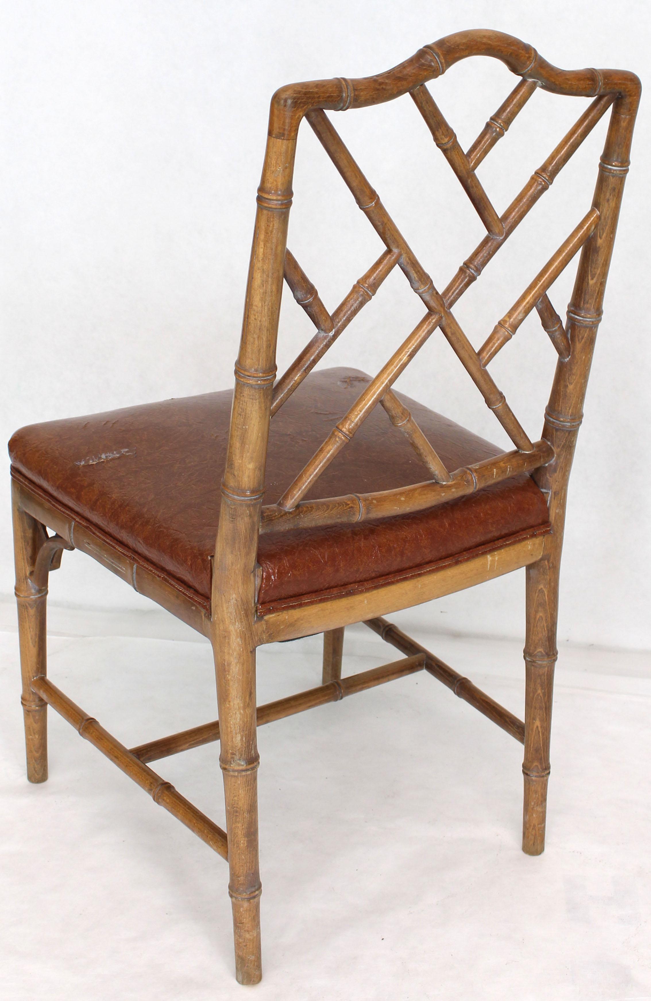 20th Century Set of Four Carved Faux Bamboo Dining Chairs