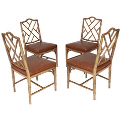 Vintage Set of Four Carved Faux Bamboo Dining Chairs