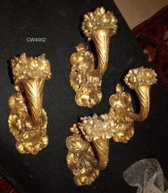 Set of Four Carved & Gilt Wood Wall Sconces
