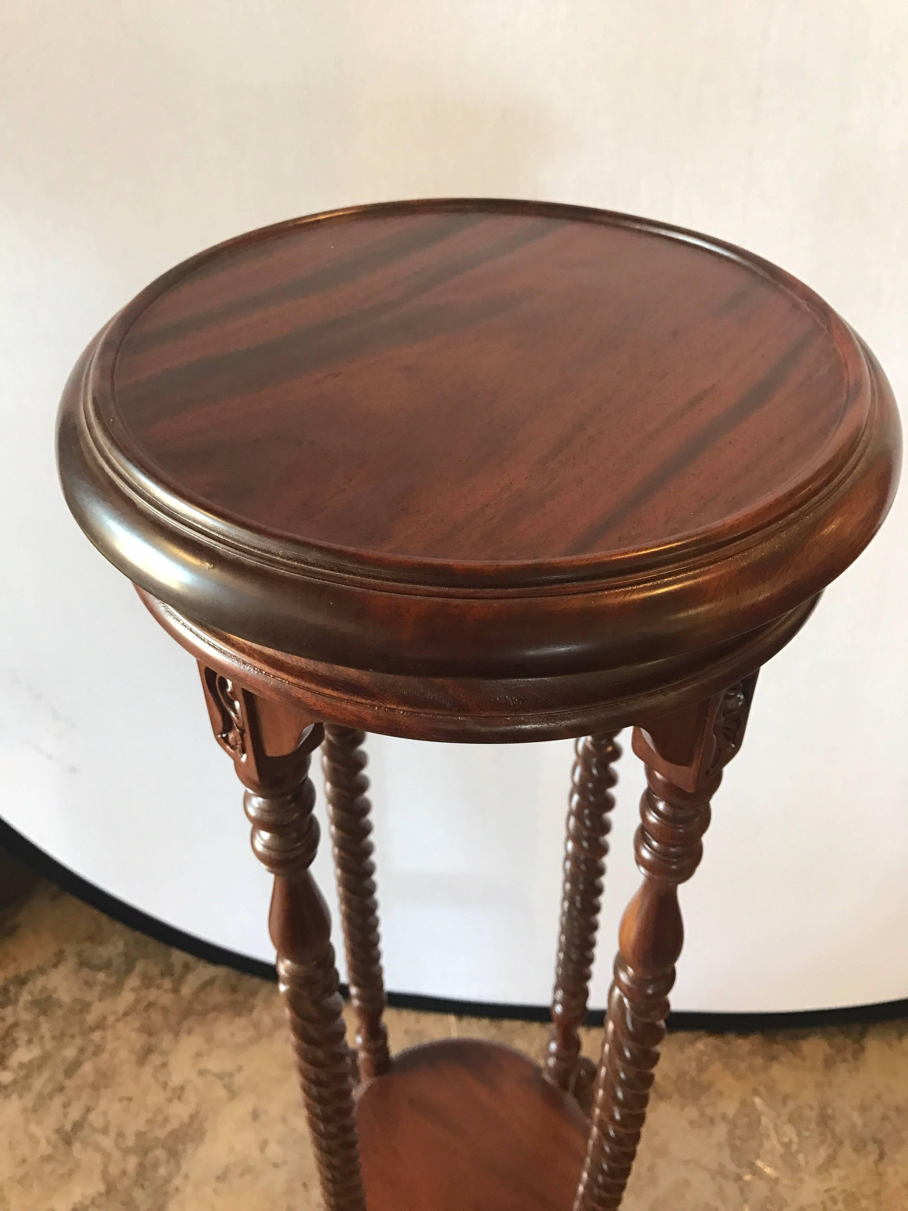 Mid-20th Century Set of Four Carved Mahogany Plant Fern Pedestal Stands