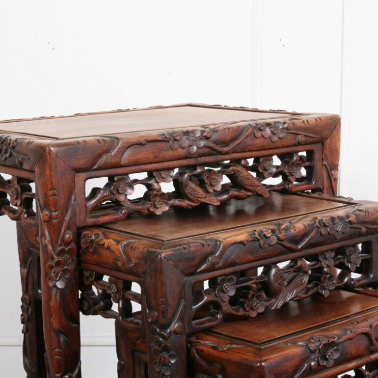 Set of Four Carved Solid Exotic Wood Chinese Nesting Tables 1