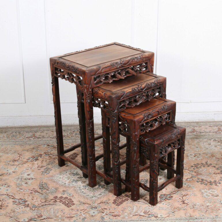 Set of Four Carved Solid Exotic Wood Chinese Nesting Tables 2