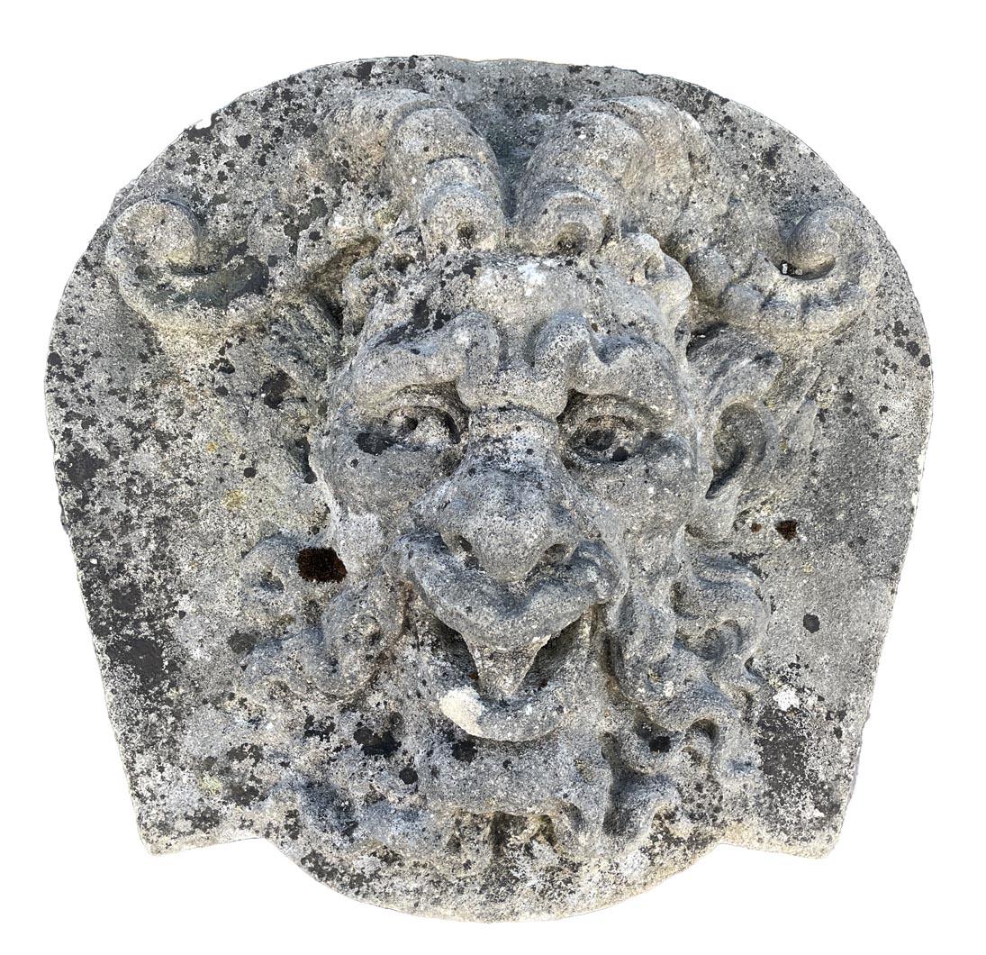French Set of Four Carved Stone Medallions Depicting Satyr Faces For Sale