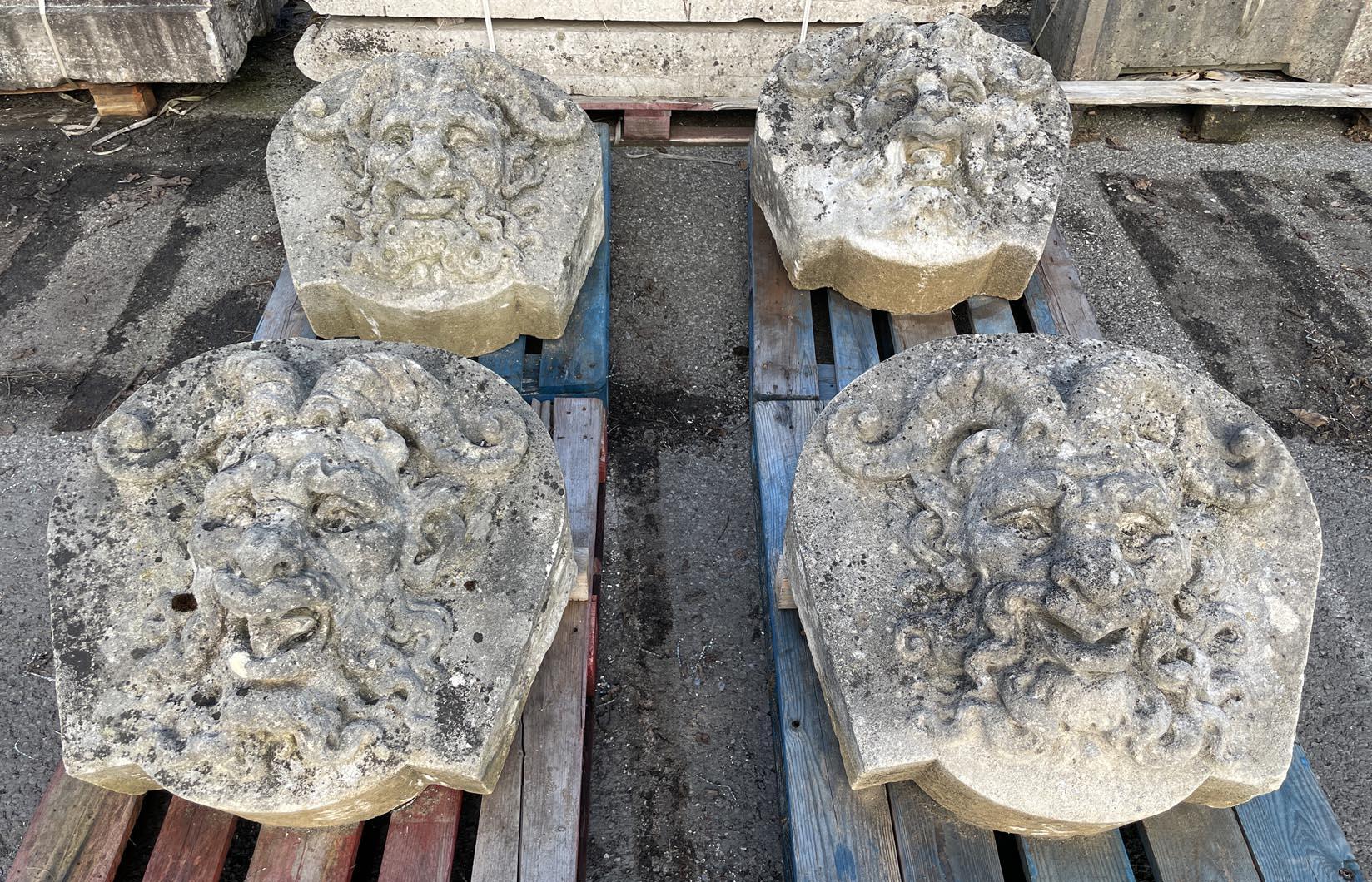 19th Century Set of Four Carved Stone Medallions Depicting Satyr Faces For Sale