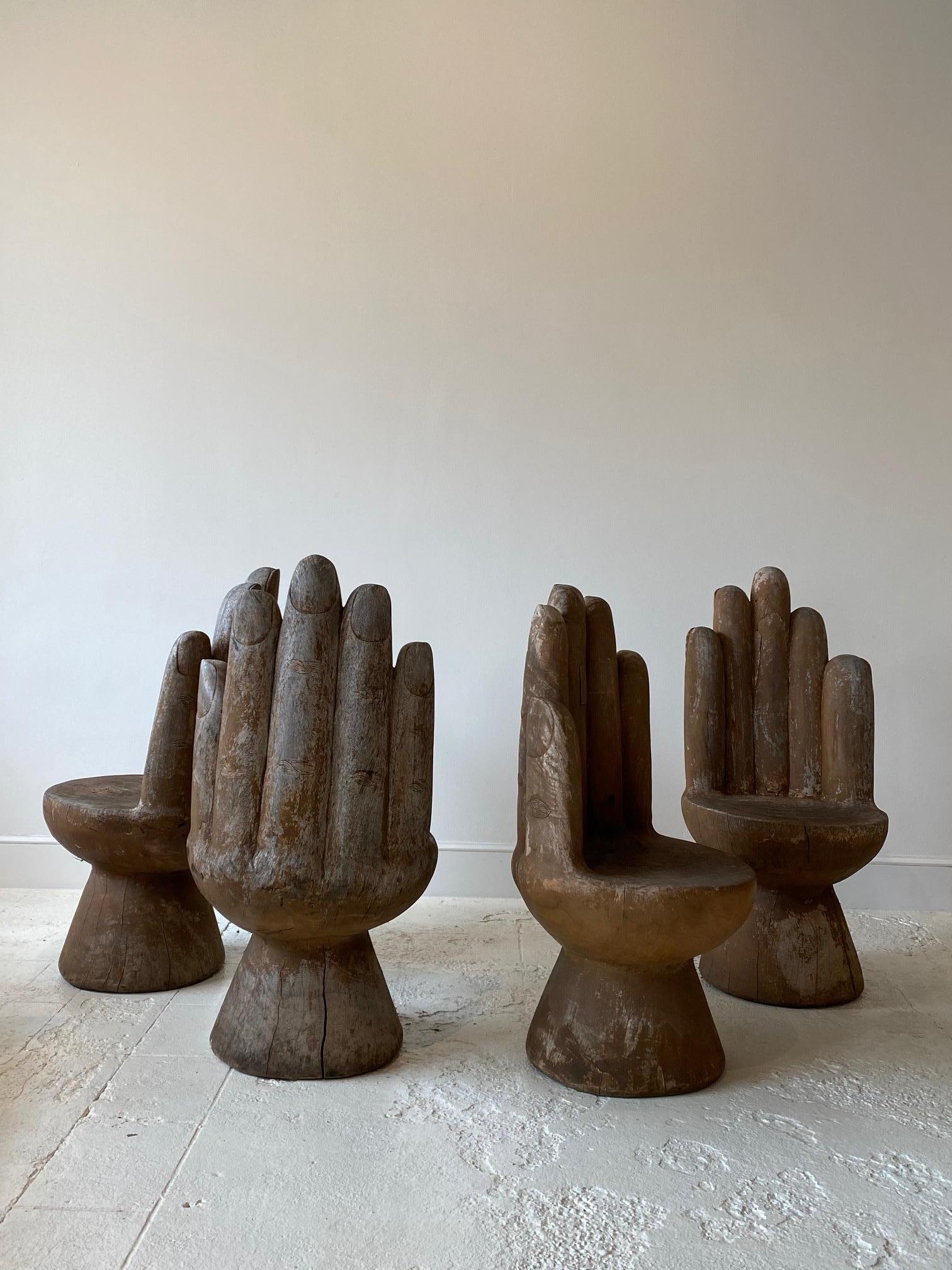 Set of Four Carved Wooden Hand Chairs 5