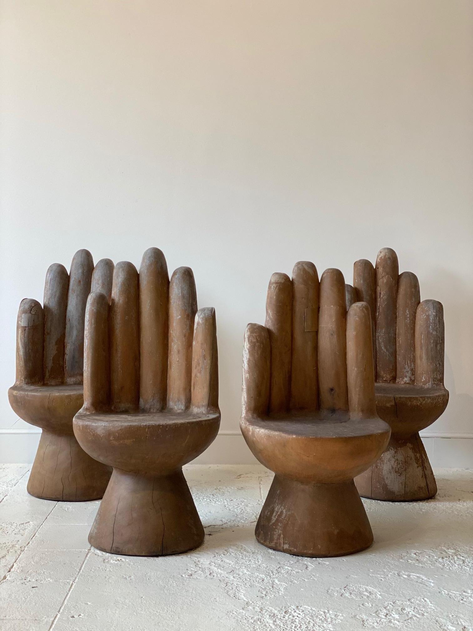 Set of Four Carved Wooden Hand Chairs In Good Condition In Los Angeles, CA