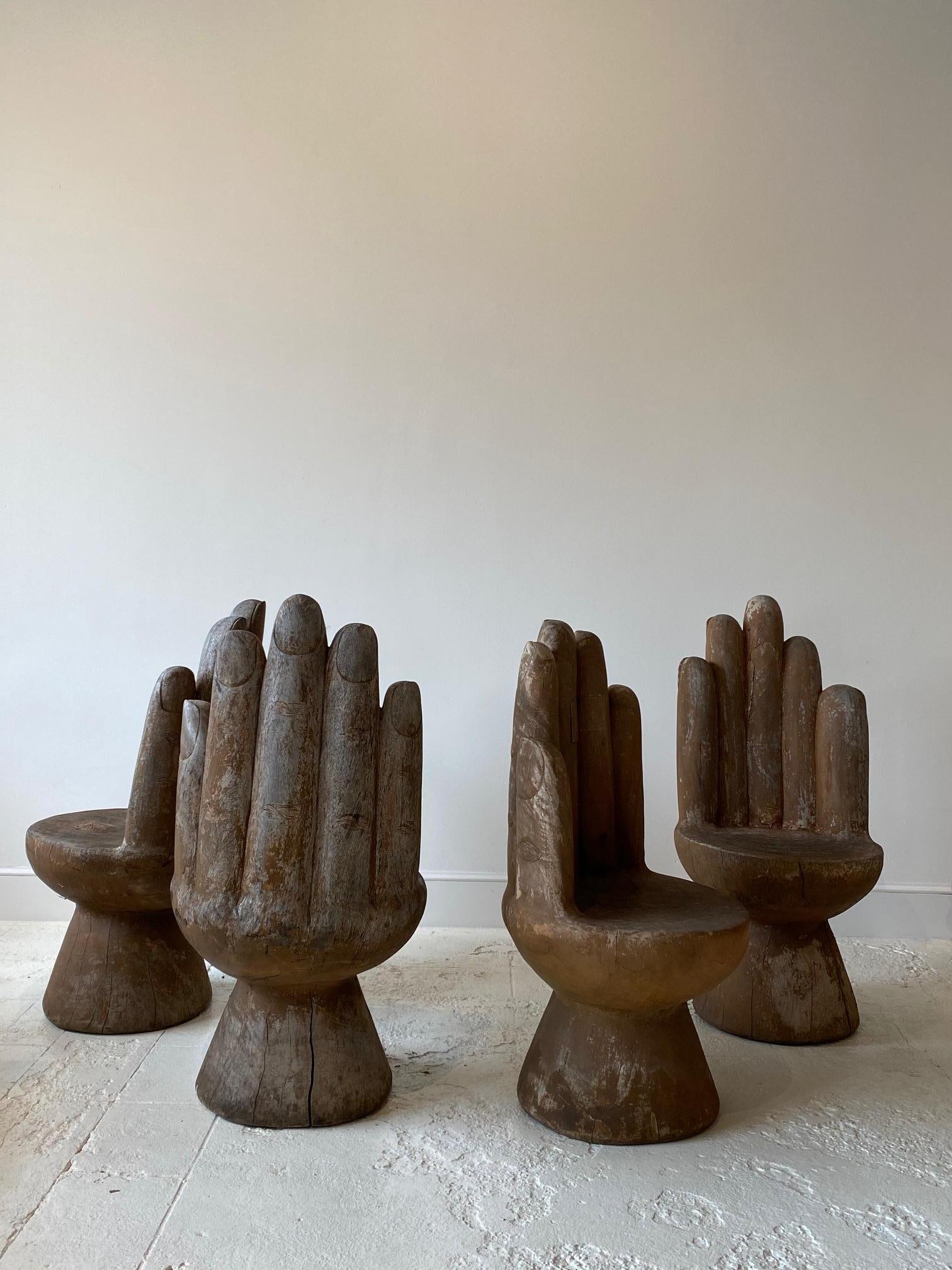 Set of Four Carved Wooden Hand Chairs 4