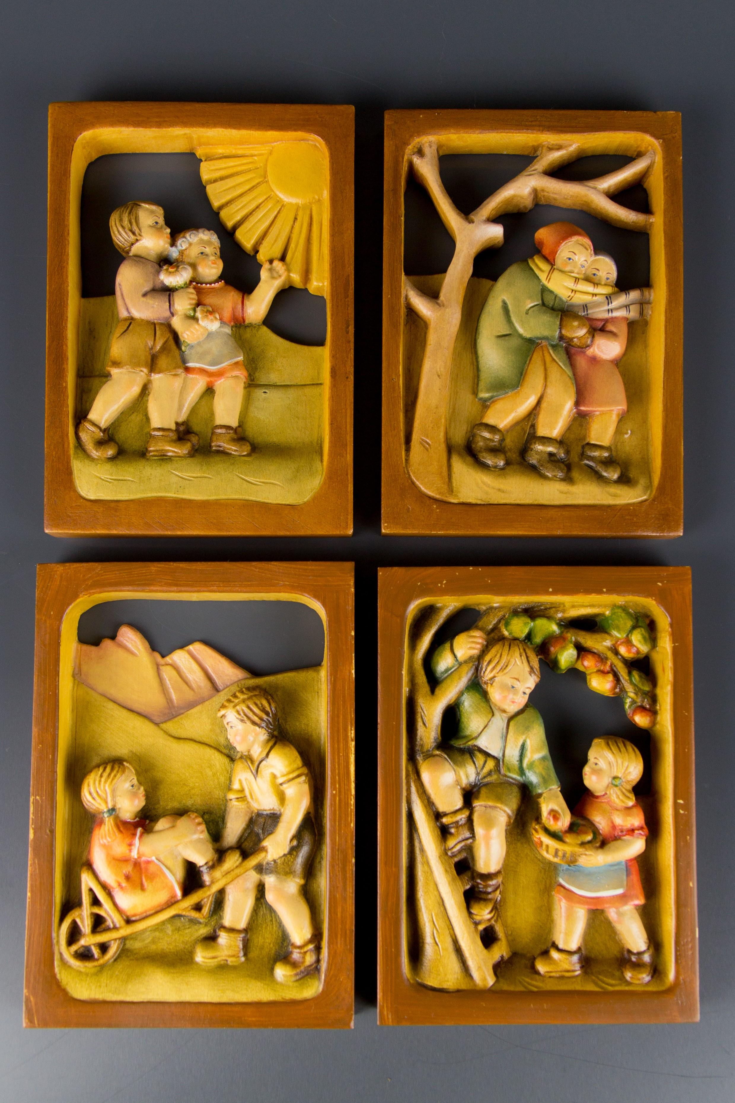 Set of Four Carved Wooden Pictures Four Seasons For Sale 11