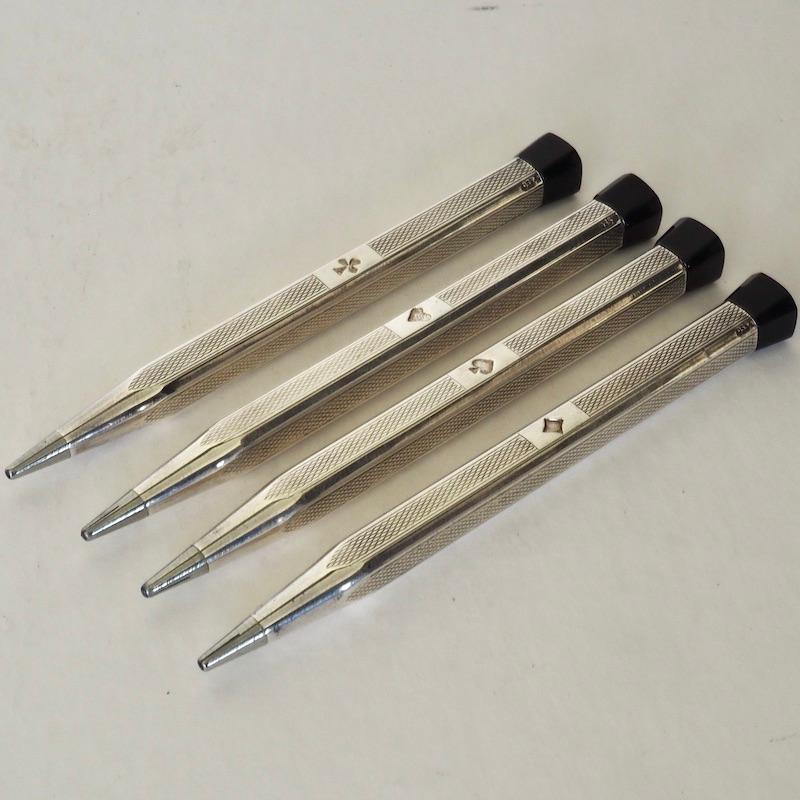 Set of Four Cased Swiss Sterling Silver Bridge Pencils, Circa 1920 2