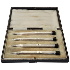 Antique Set of Four Cased Swiss Sterling Silver Bridge Pencils, Circa 1920