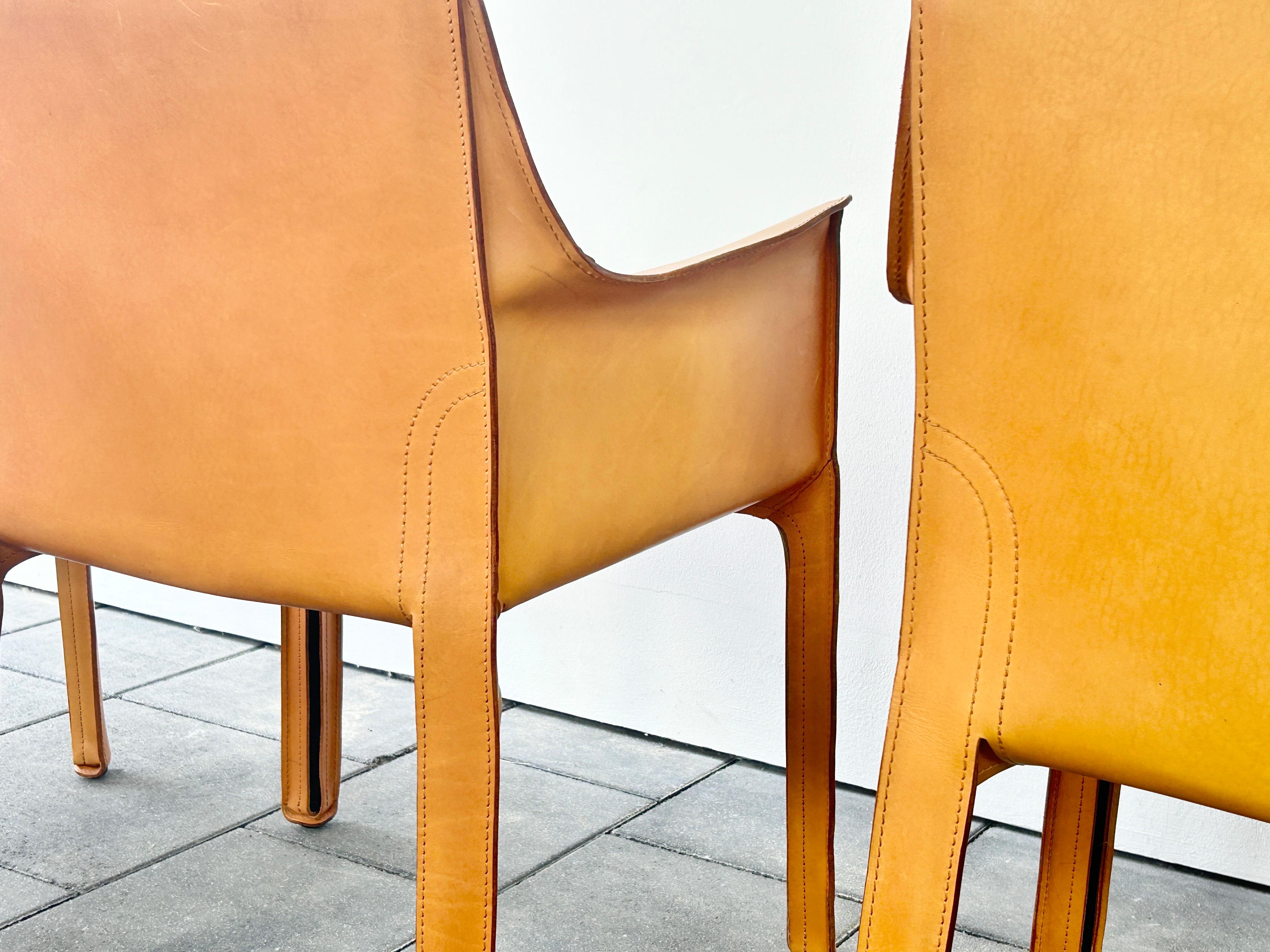 Set of four Cassina Cab Chairs Designed by Mario Bellini 1978 in Natural Leather For Sale 3