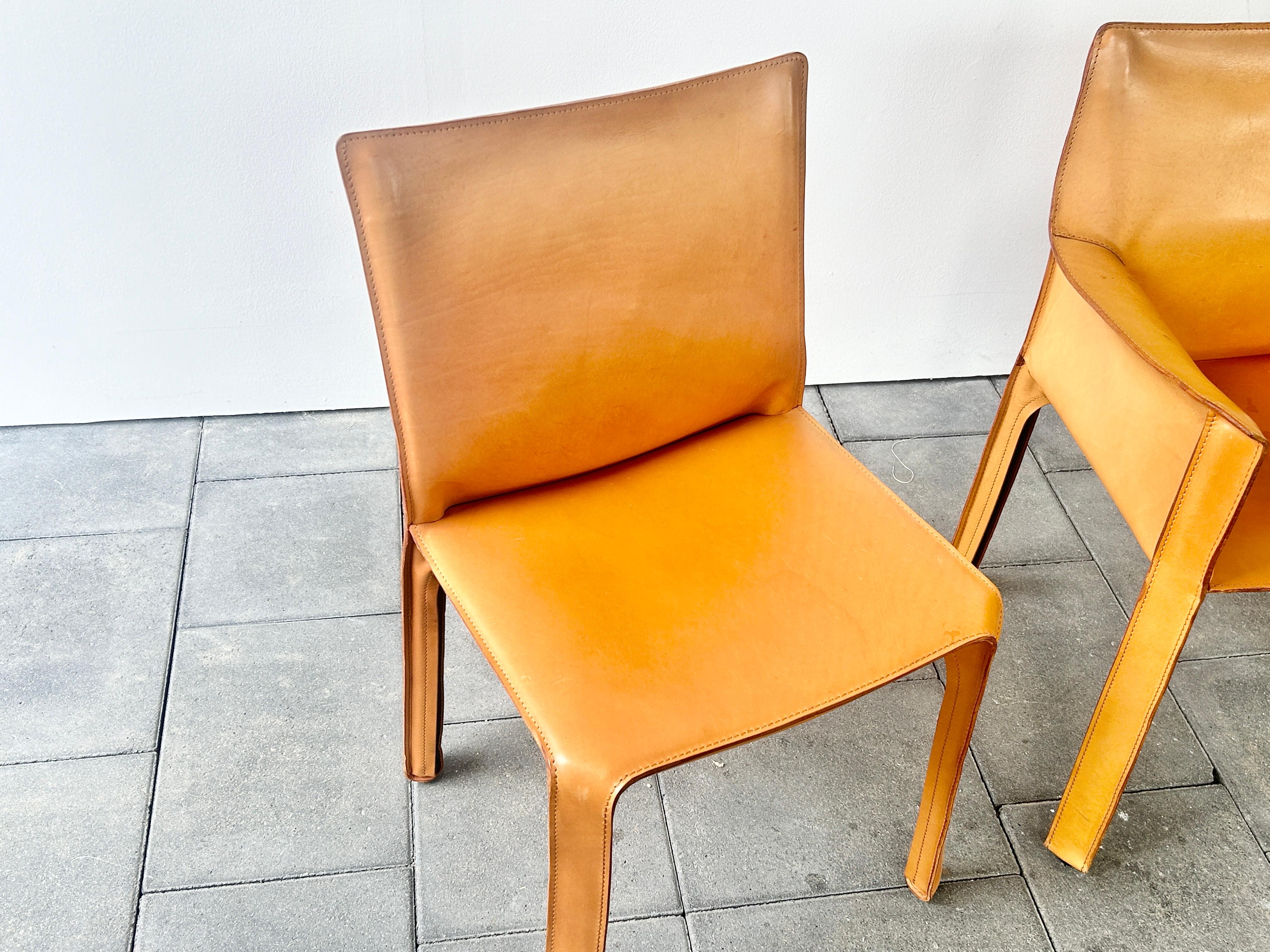 Set of four Cassina Cab Chairs Designed by Mario Bellini 1978 in Natural Leather For Sale 8
