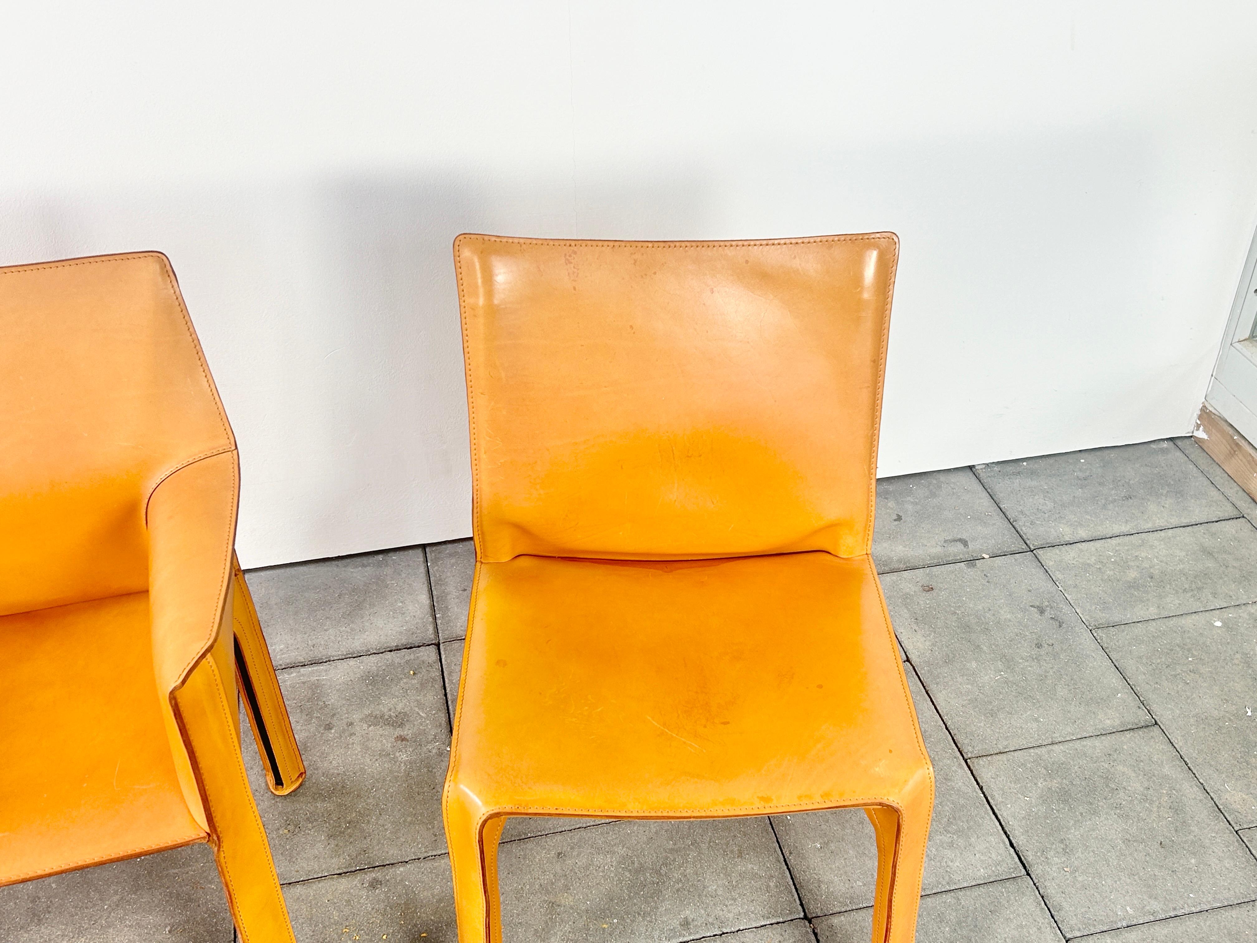 Set of four Cassina Cab Chairs Designed by Mario Bellini 1978 in Natural Leather For Sale 10