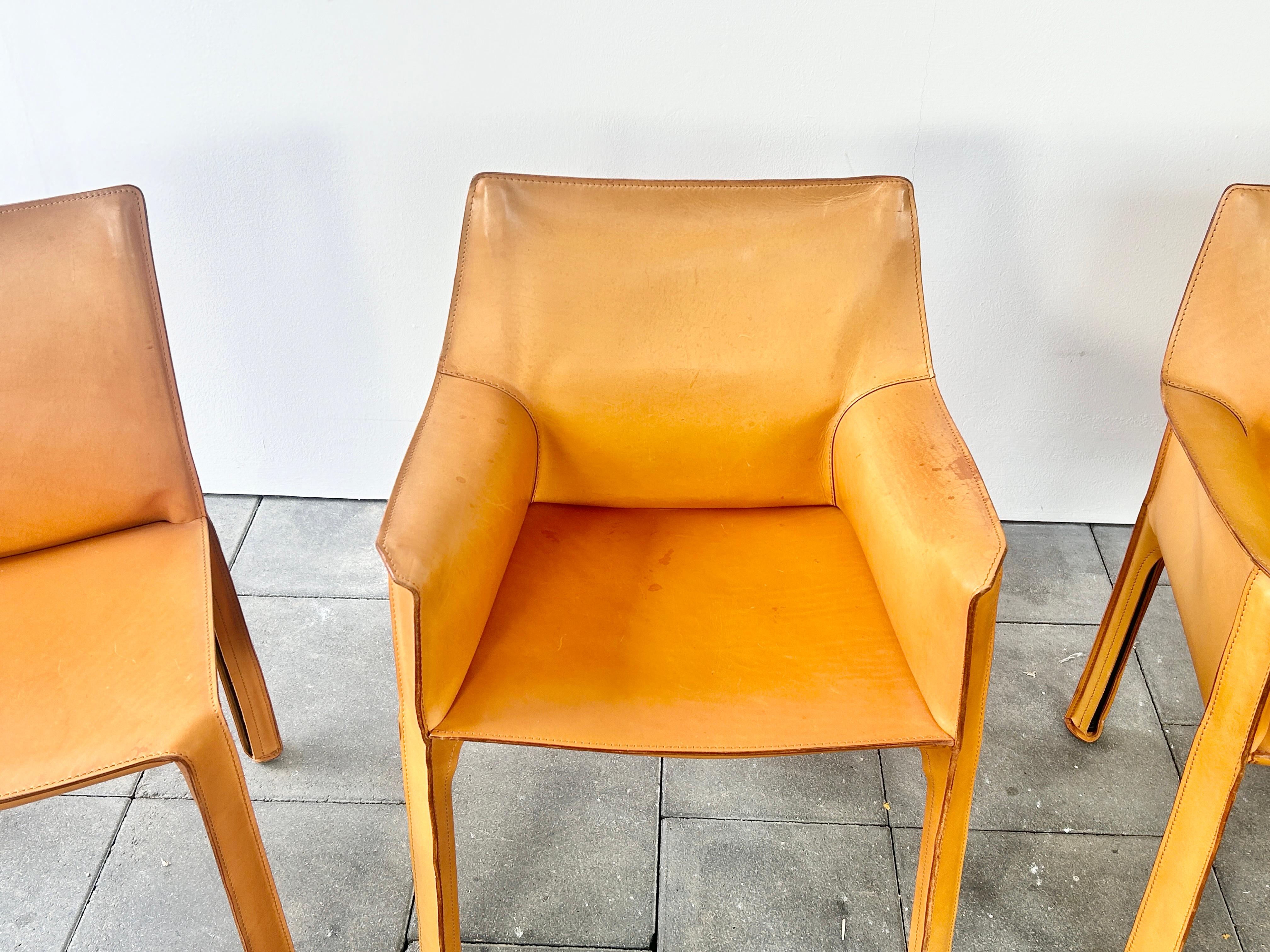 Set of four Cassina Cab Chairs Designed by Mario Bellini 1978 in Natural Leather For Sale 11