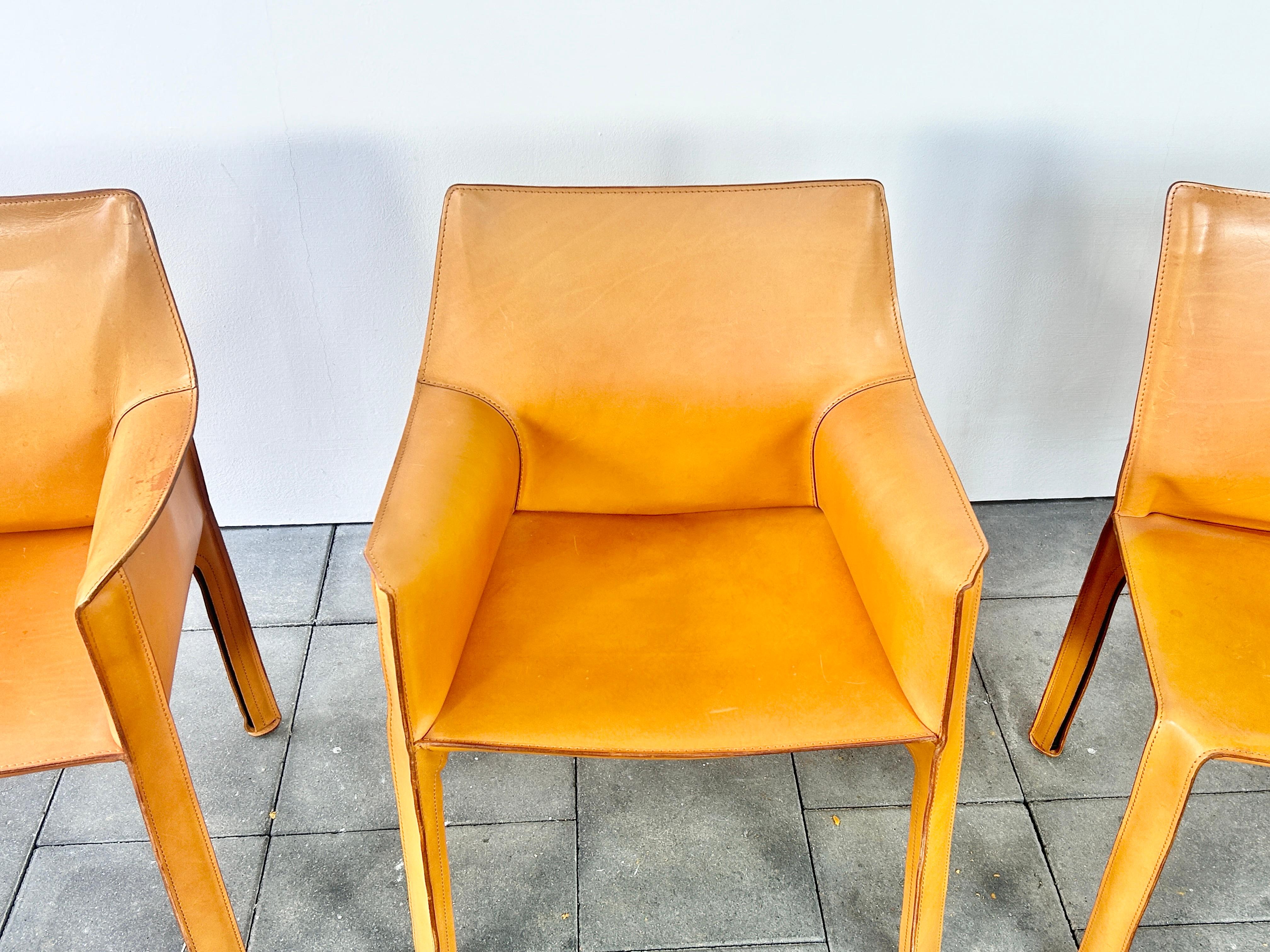 Set of four Cassina Cab Chairs Designed by Mario Bellini 1978 in Natural Leather For Sale 12
