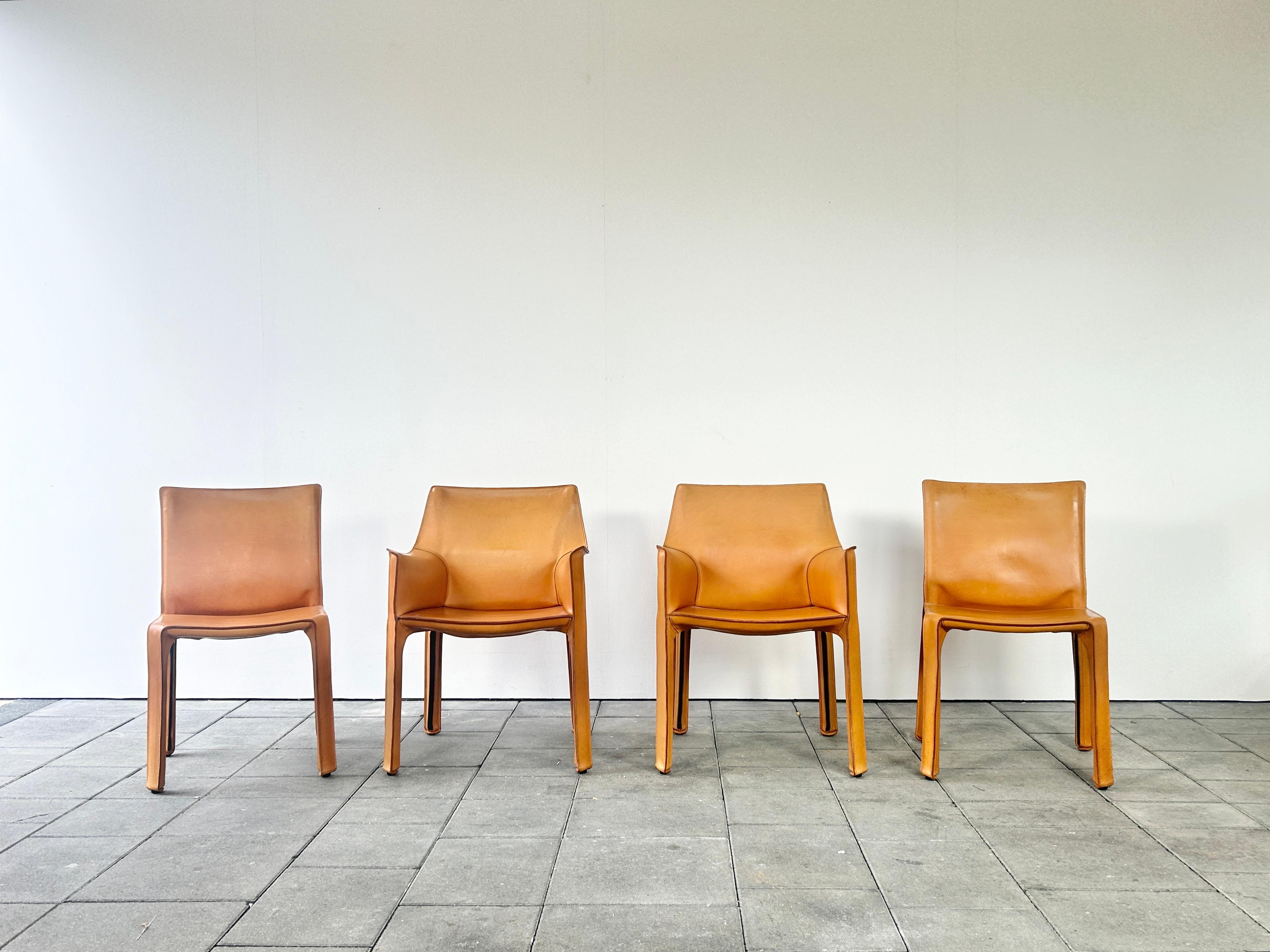 Set of four Cassina Cab Chairs Designed by Mario Bellini 1978 in Natural Leather For Sale 13