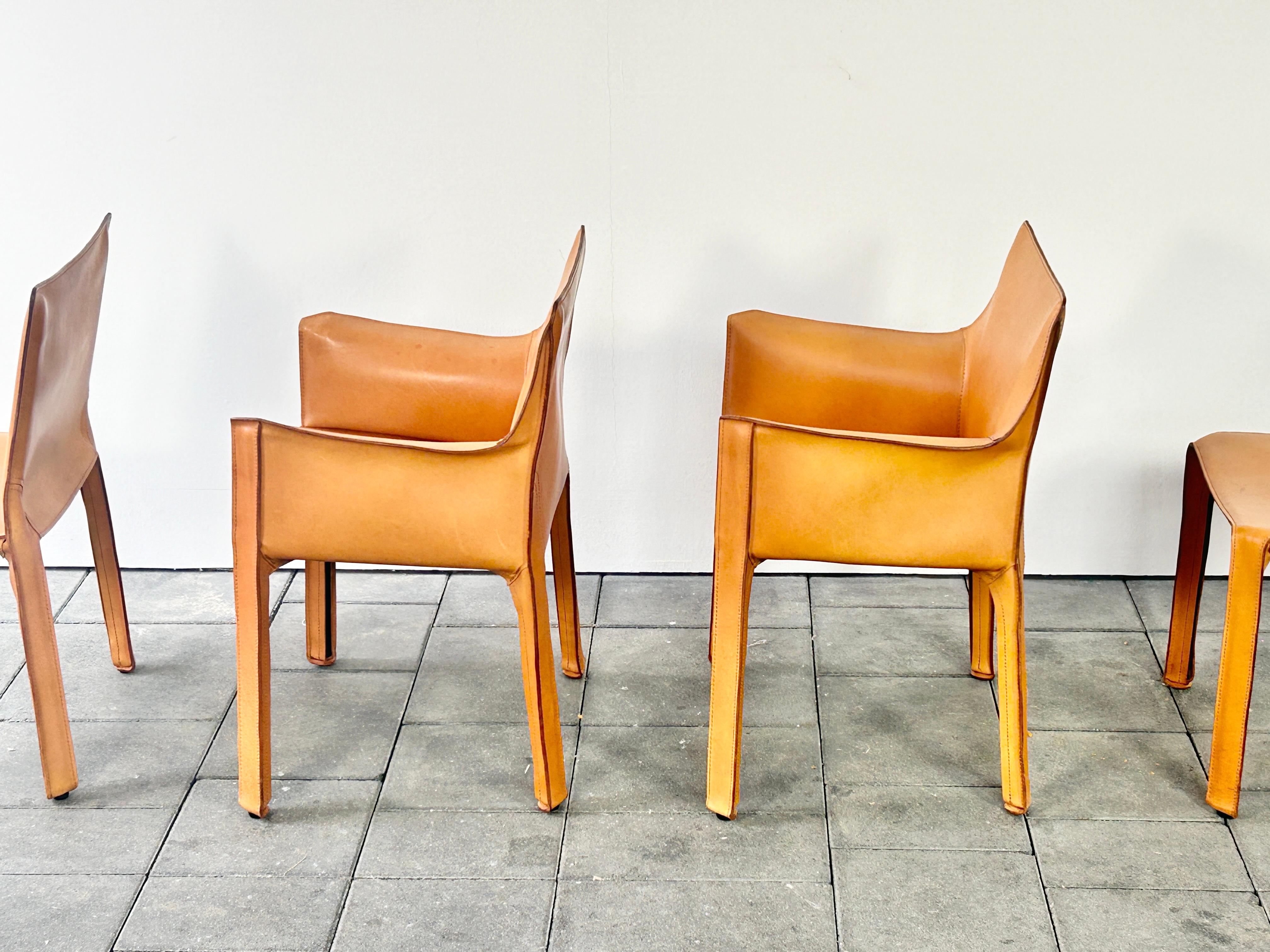 Italian Set of four Cassina Cab Chairs Designed by Mario Bellini 1978 in Natural Leather For Sale
