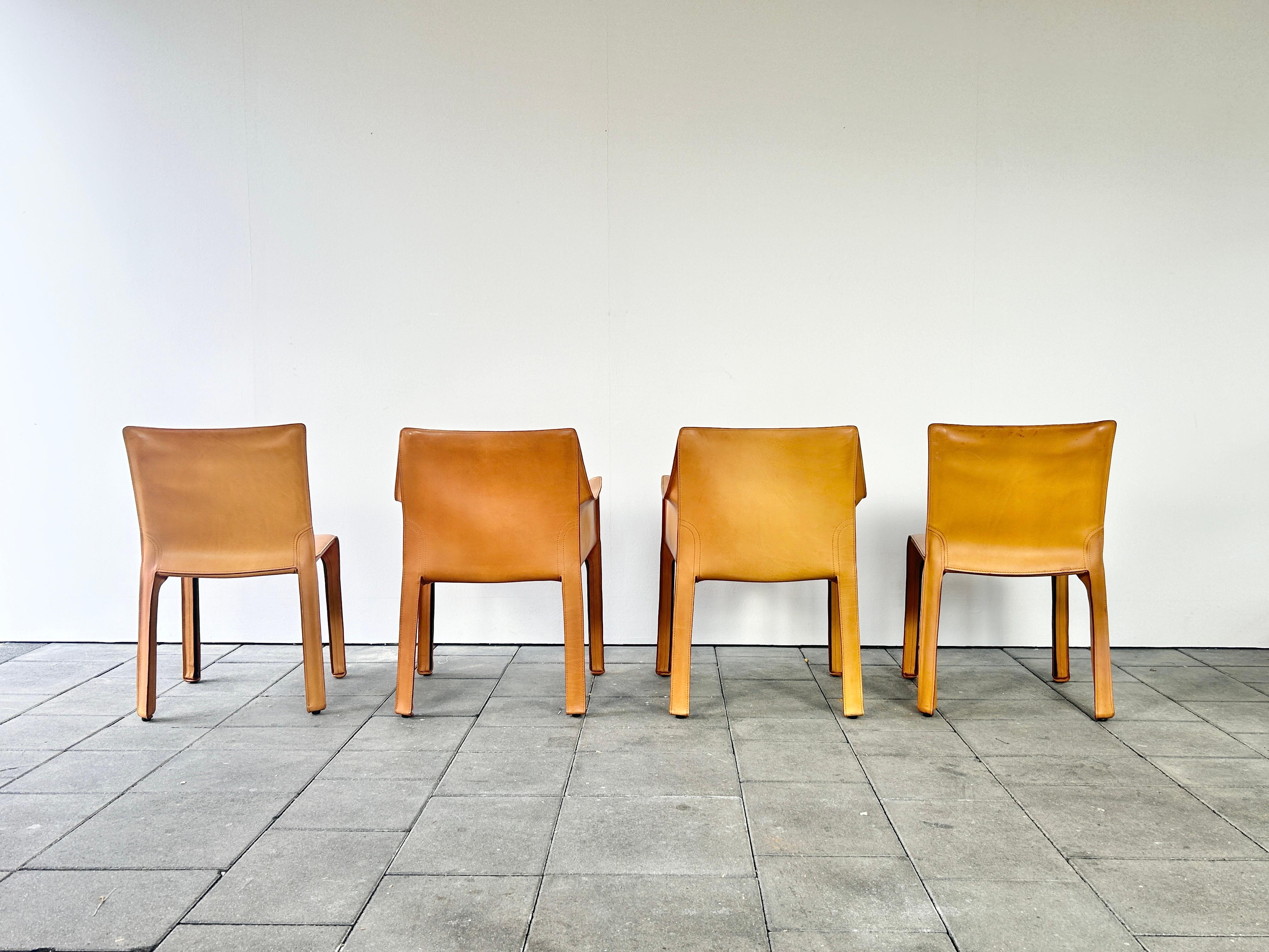 Late 20th Century Set of four Cassina Cab Chairs Designed by Mario Bellini 1978 in Natural Leather For Sale