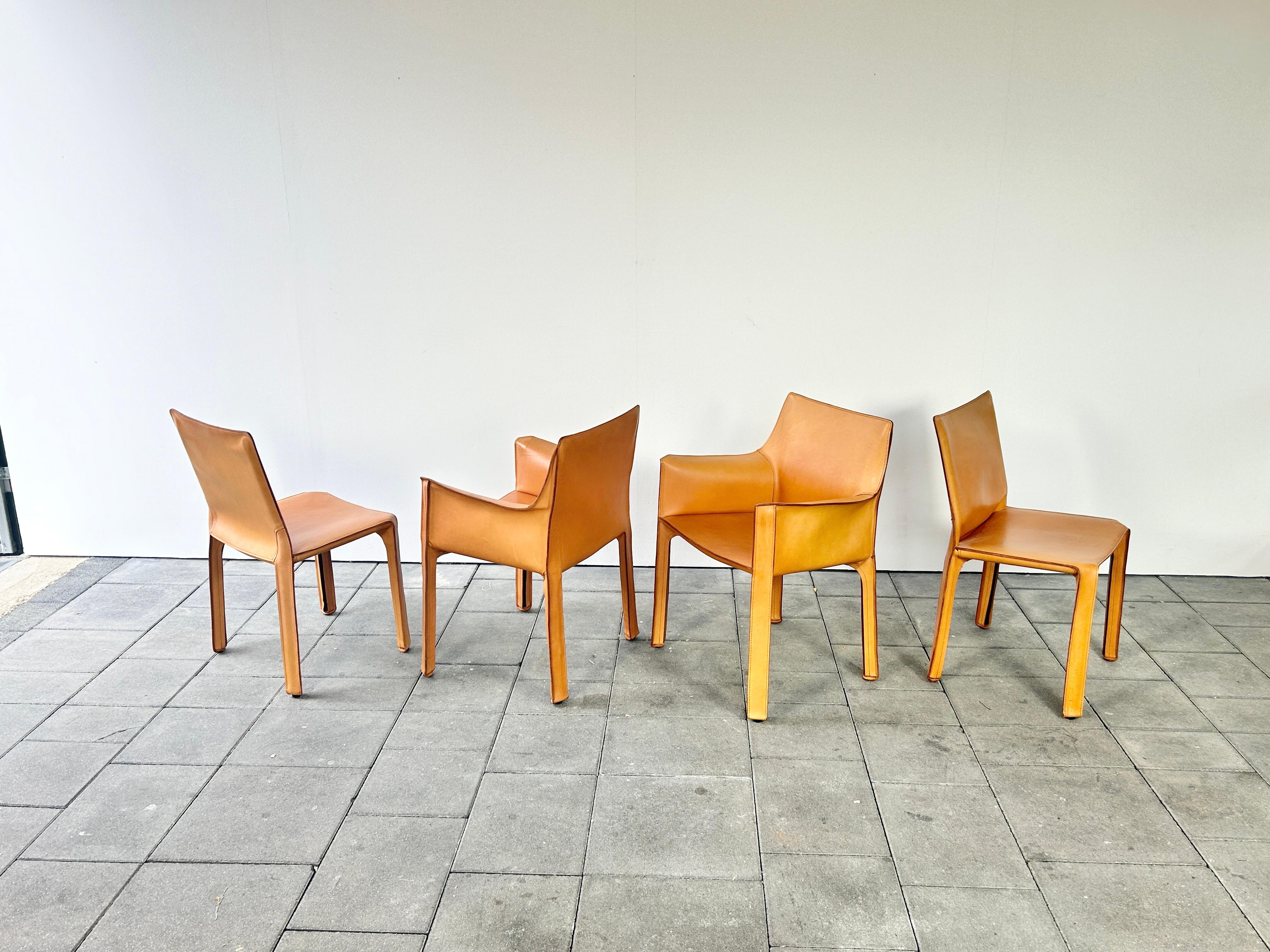 Set of four Cassina Cab Chairs Designed by Mario Bellini 1978 in Natural Leather For Sale 1