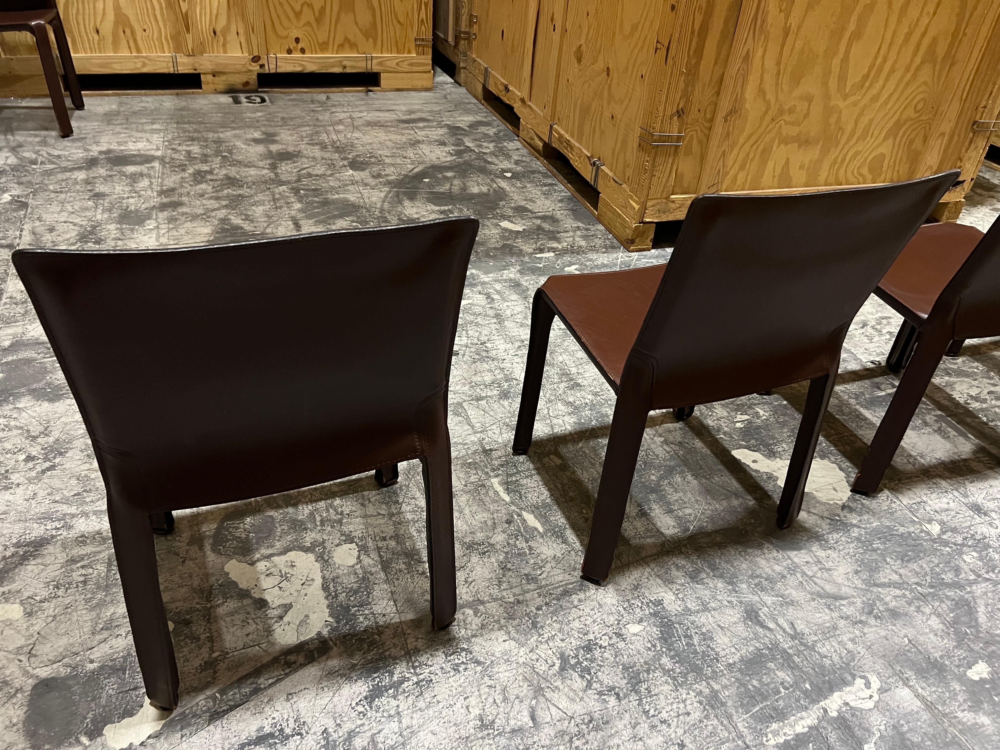 Post-Modern Set of Four Cassina Cab Leather Chairs by Mario Bellini For Sale