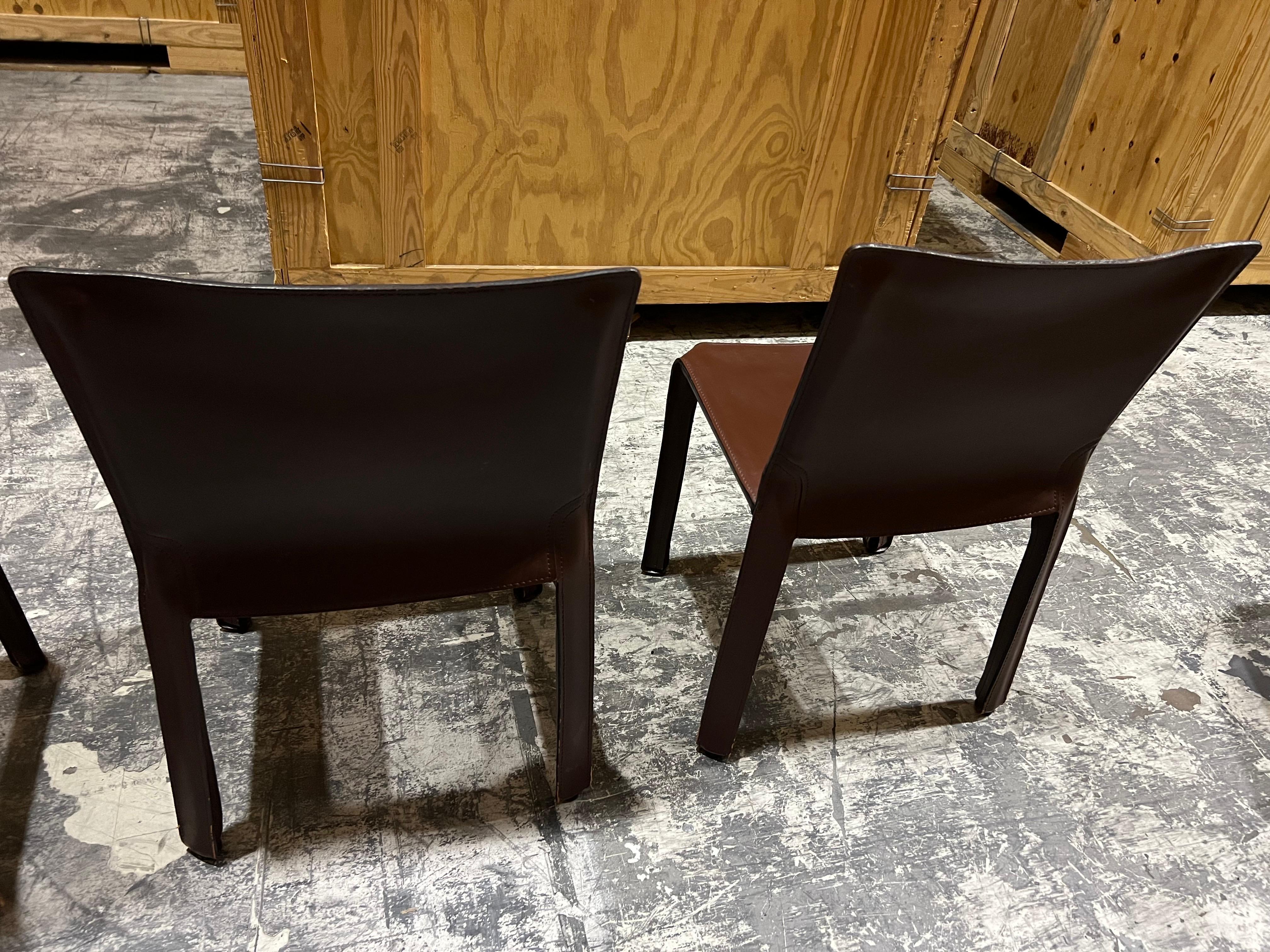 Italian Set of Four Cassina Cab Leather Chairs by Mario Bellini For Sale