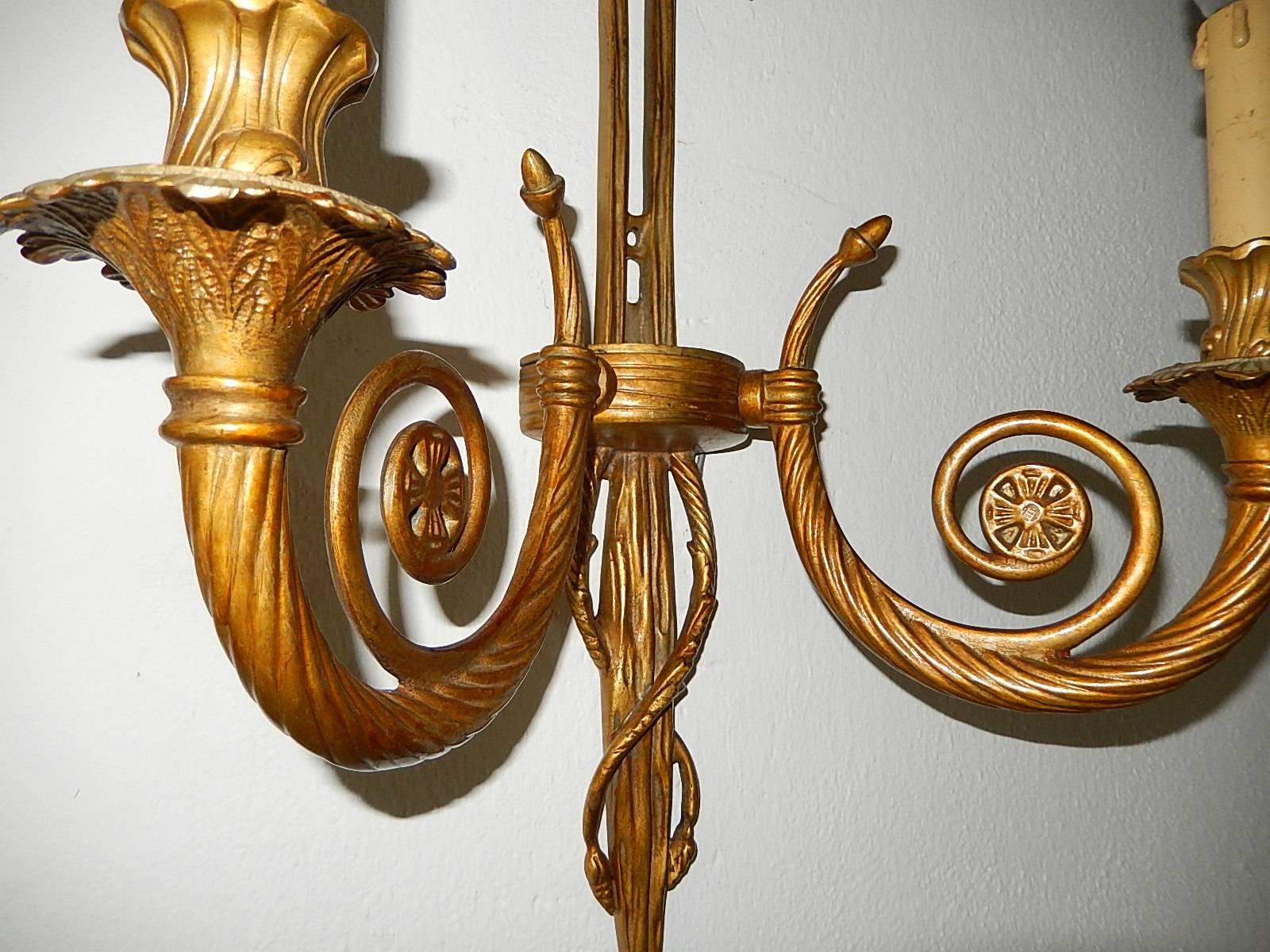 Set of Four Cast Bronze Bows and Tassels Sconces, circa 1900 In Good Condition For Sale In Firenze, Toscana