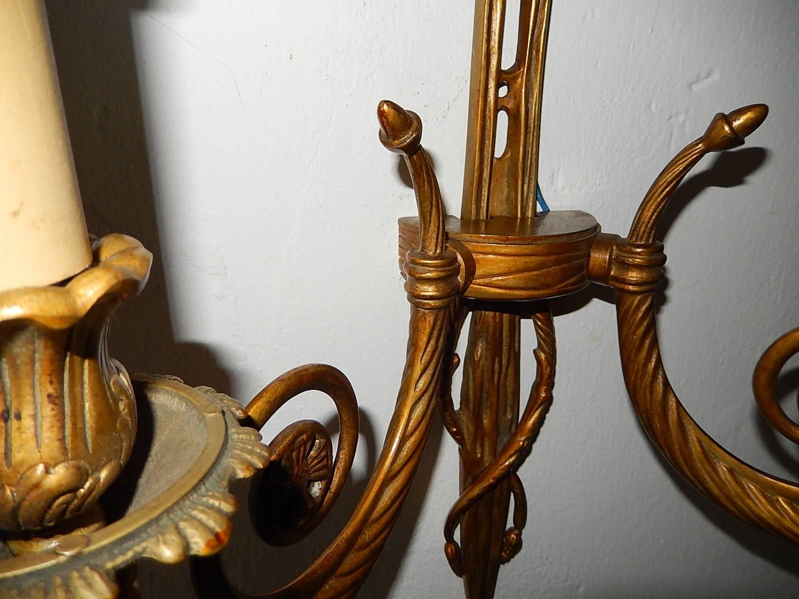 Set of Four Cast Bronze Bows and Tassels Sconces, circa 1900 For Sale 1
