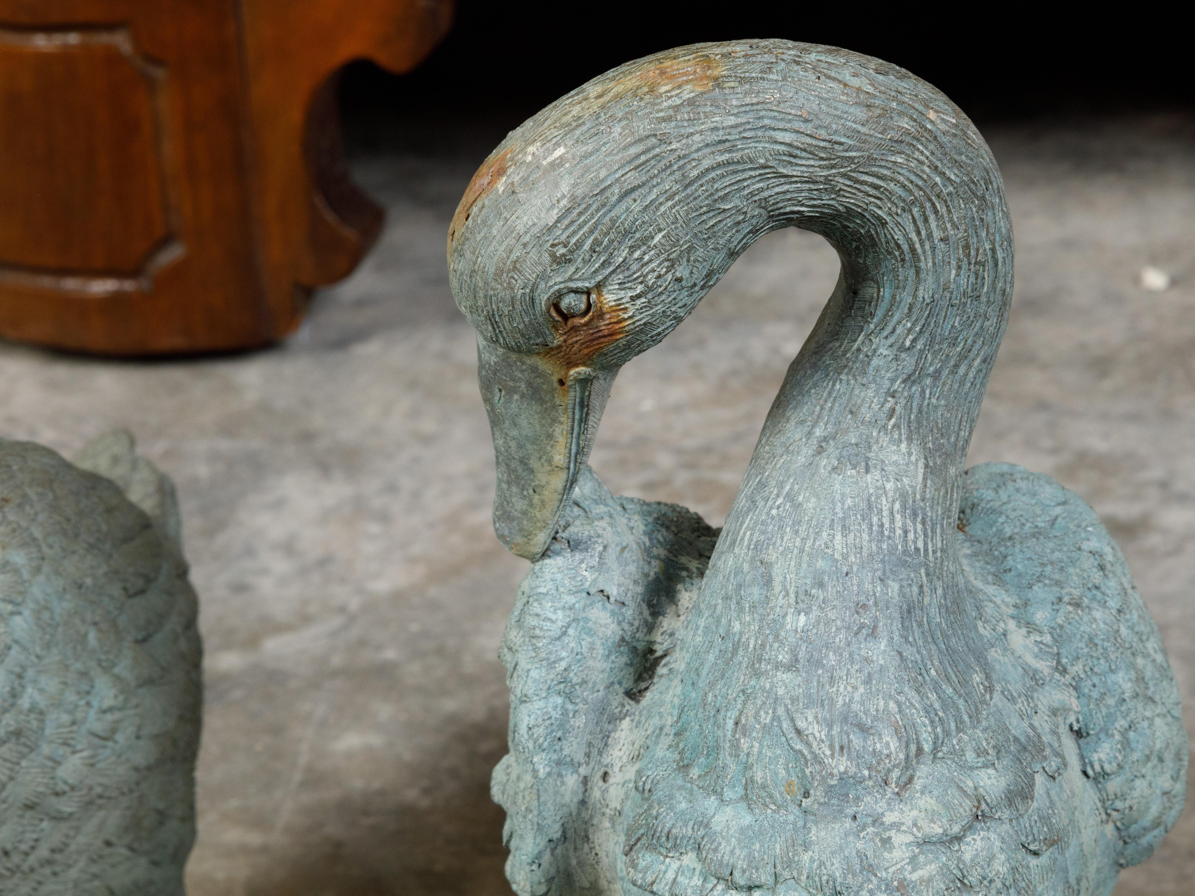 French Set of Four Cast Bronze Sculptures Depicting a Family of Ducks with Patina For Sale