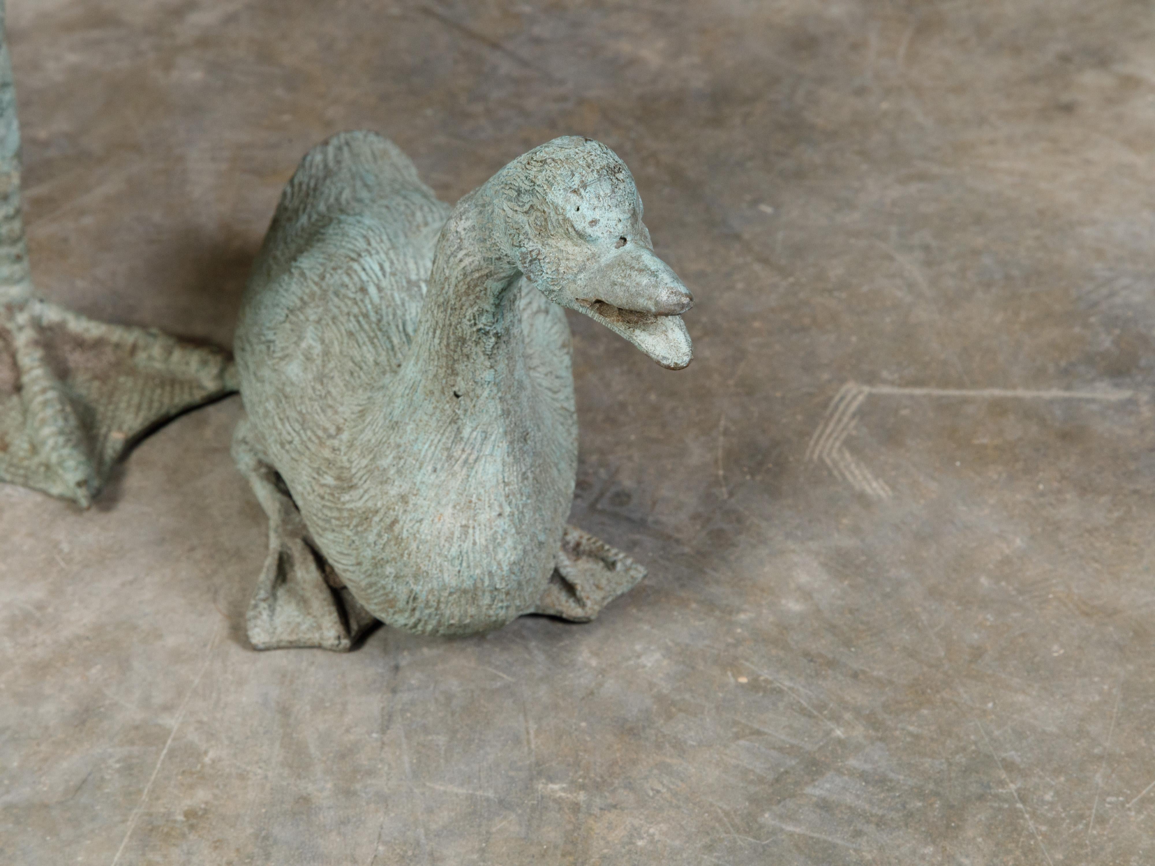 Patinated Set of Four Cast Bronze Sculptures Depicting a Family of Ducks with Patina For Sale