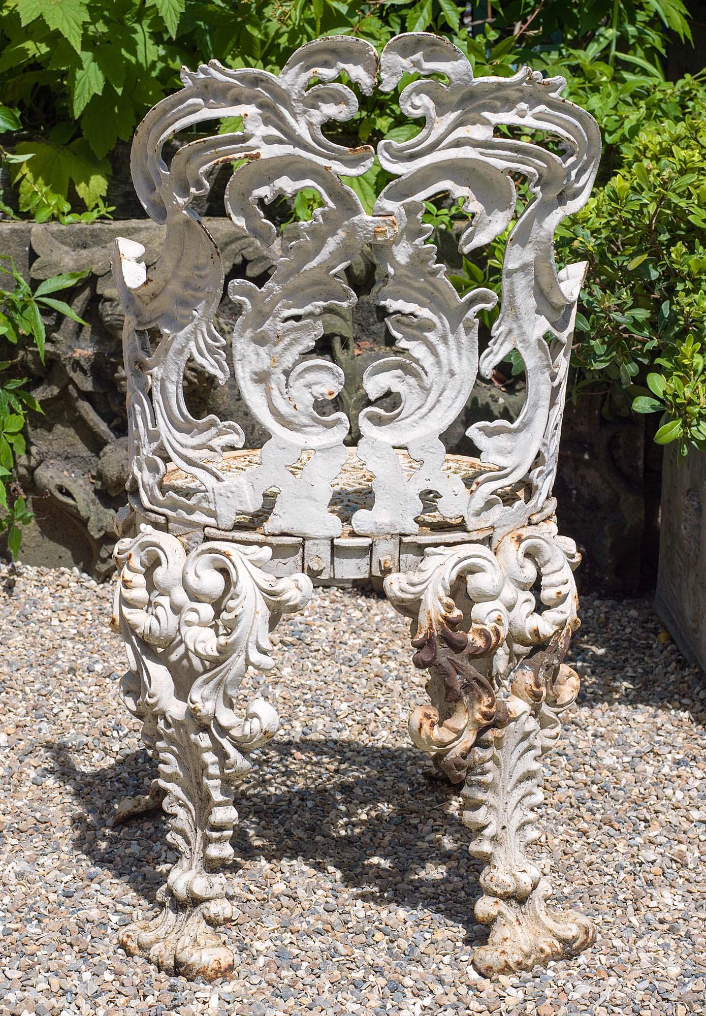 Rococo Set of Four Cast Iron Victorian Garden Chairs