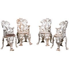 Antique Set of Four Cast Iron Victorian Garden Chairs