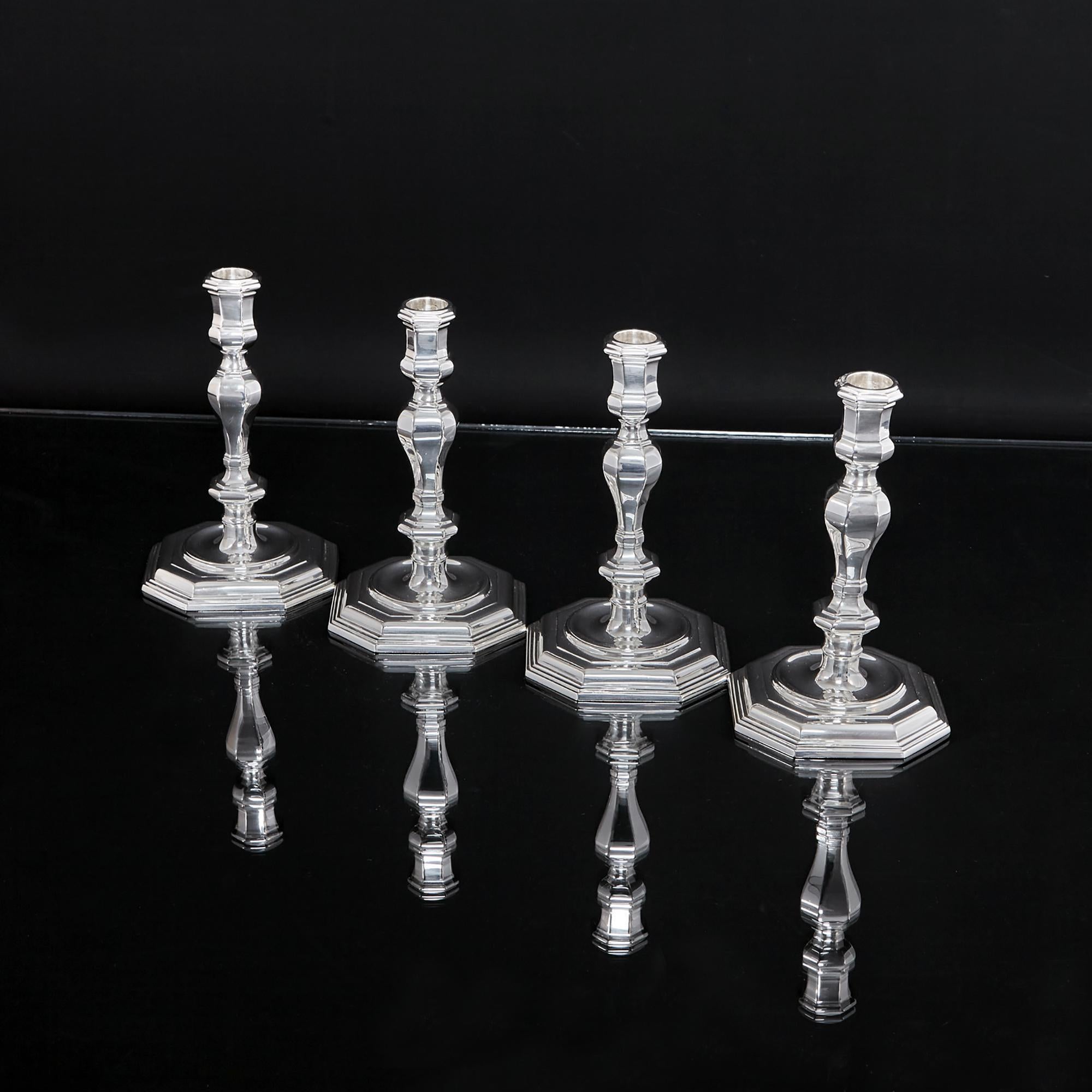 Set of Four Cast Silver Candlesticks For Sale 4