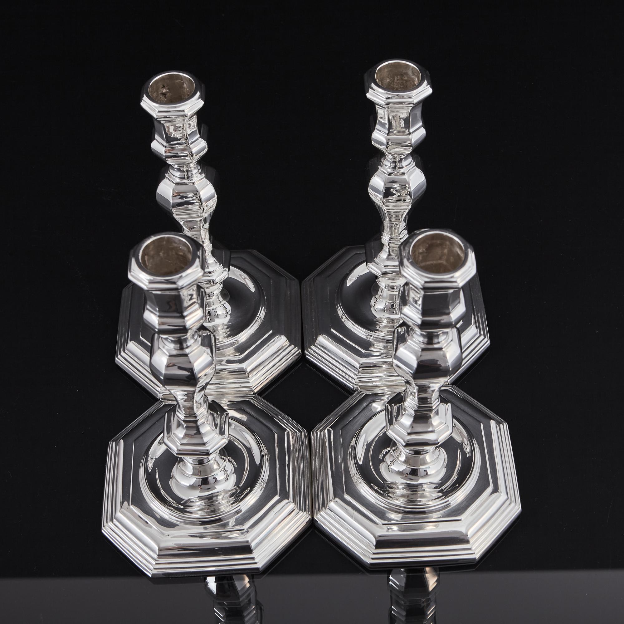 Set of Four Cast Silver Candlesticks For Sale 1
