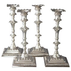 Set of Four Cast Silver Georgian Candlesticks, London, 1768
