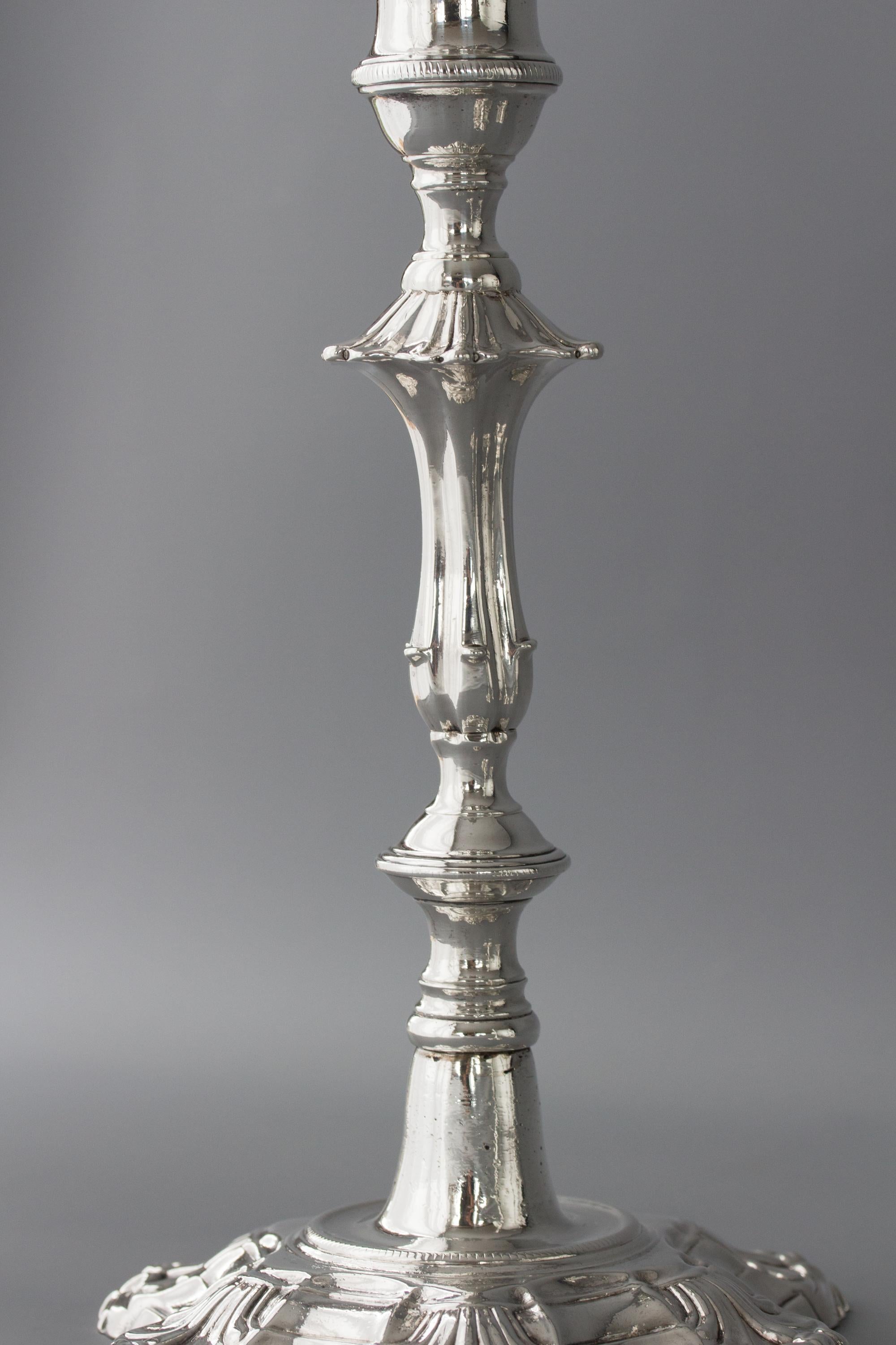 Set of Four Cast Silver Table Candlesticks, London, 1762 5