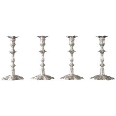 Set of Four Cast Silver Table Candlesticks, London, 1762