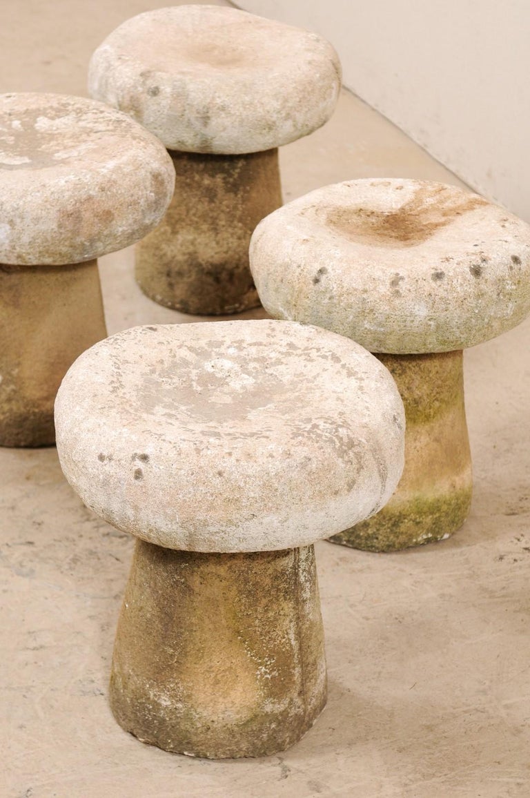 Set of Four Cast Stone French Mushroom Garden Stools at 1stDibs | stone garden  stool, mushroom seats for the garden, outdoor mushroom table and stools