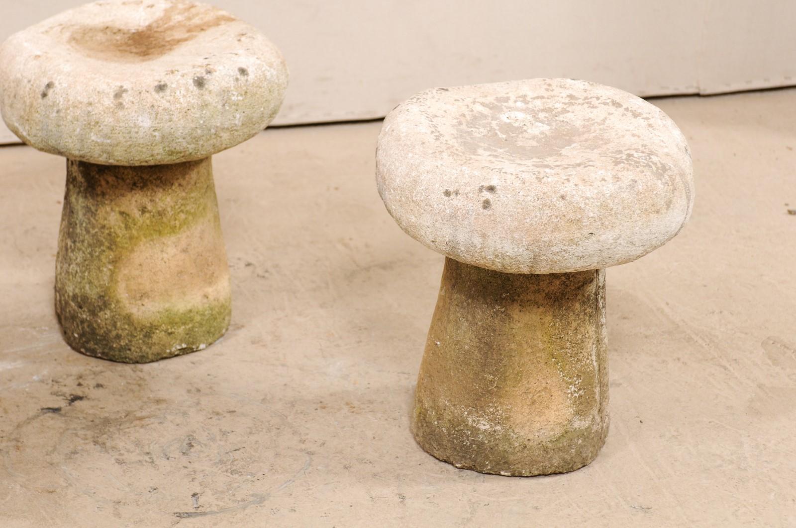 Set of Four Cast Stone French Mushroom Garden Stools In Good Condition In Atlanta, GA