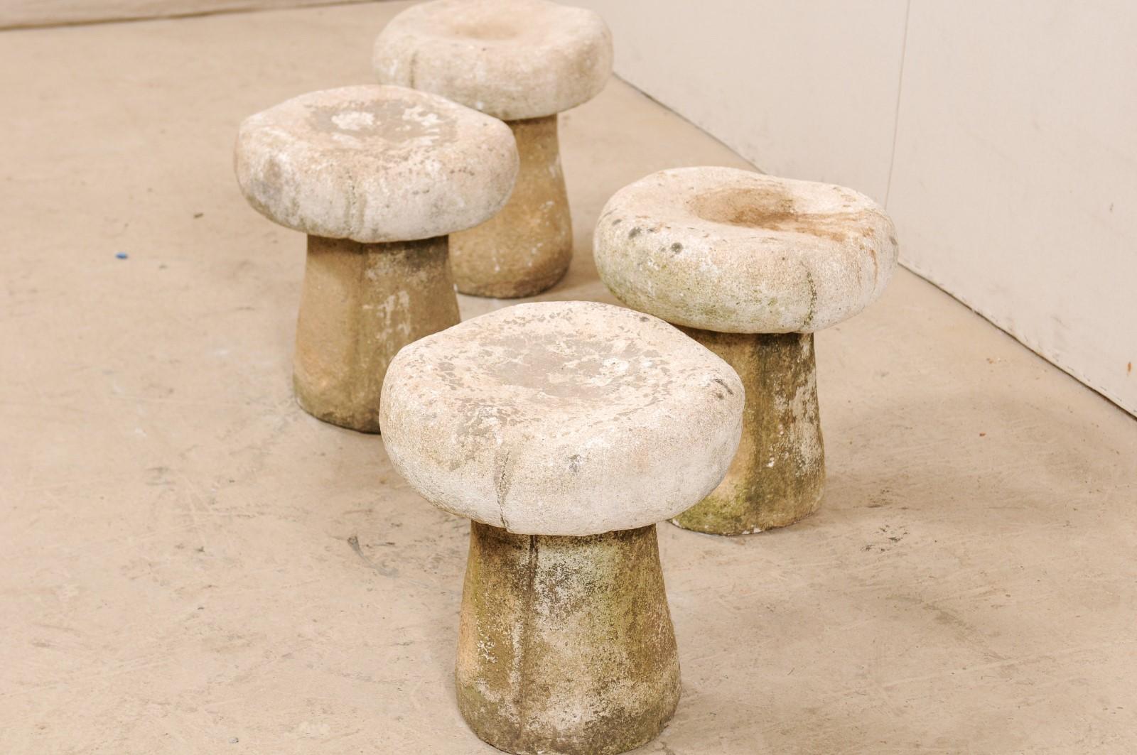 20th Century Set of Four Cast Stone French Mushroom Garden Stools
