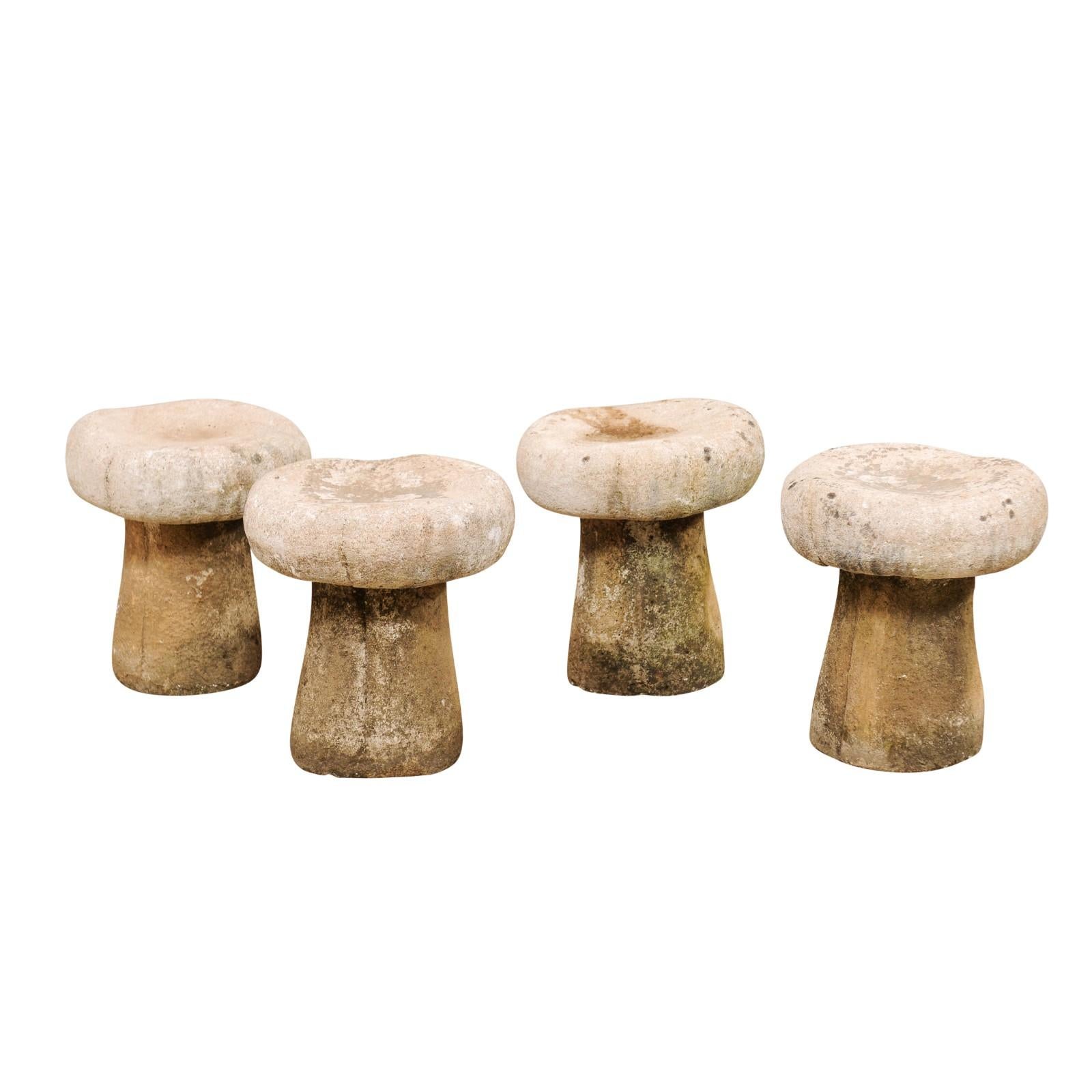 Set of Four Cast Stone French Mushroom Garden Stools